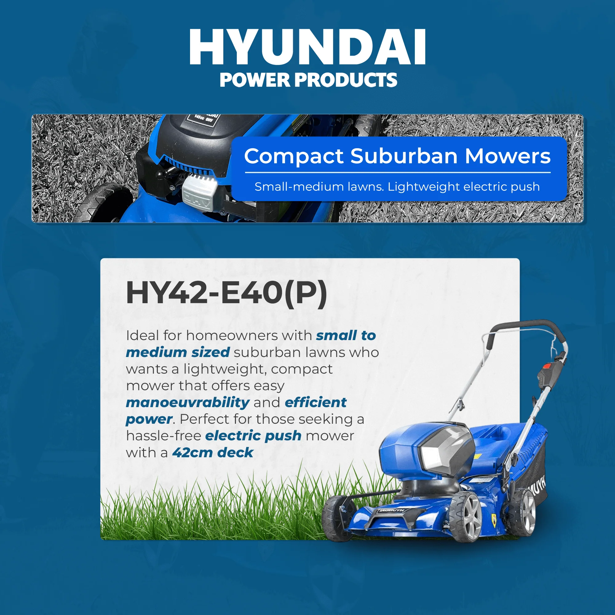 Hyundai 17" 40V Battery Lawn Mower – Steel Deck, 6-Stage Height Adjust, 45L Catcher, Lightweight & Durable - SKIN ONLY ( HY42-E40P ) - Image 3