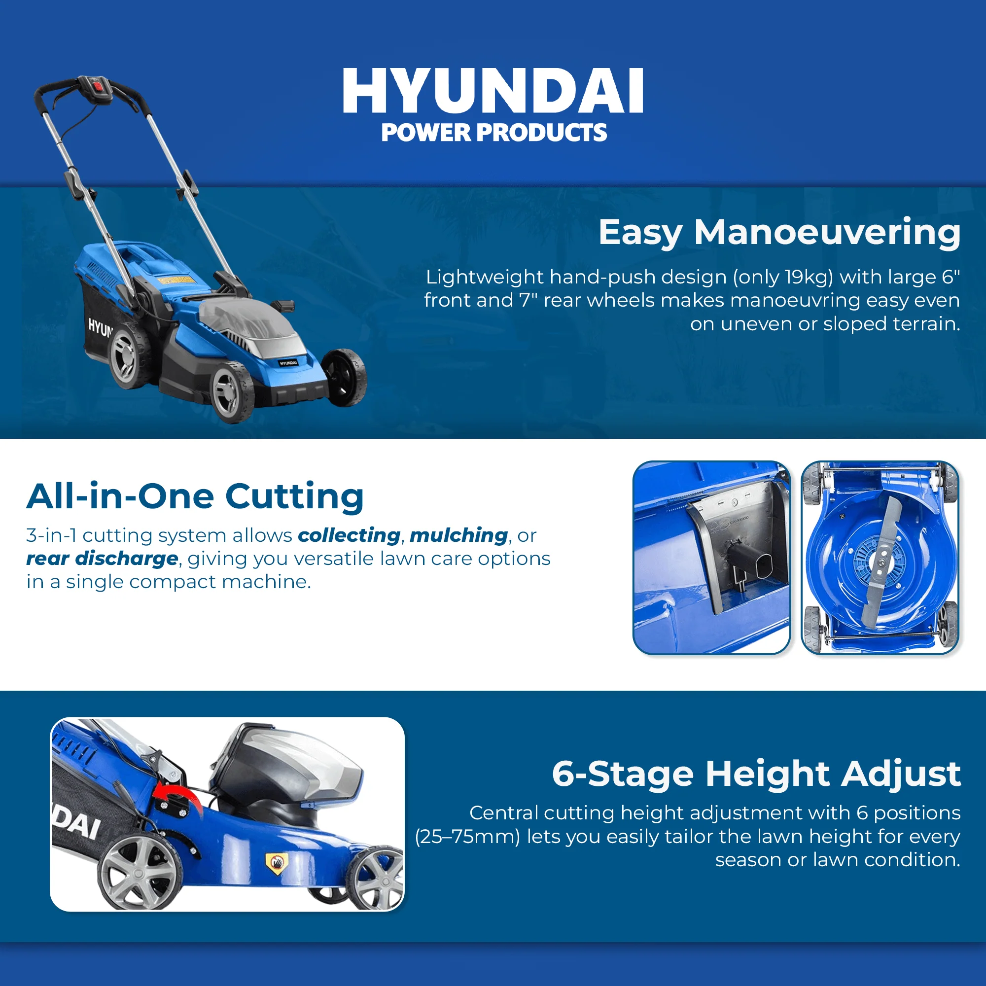 Hyundai 17" 40V Battery Lawn Mower – Steel Deck, 6-Stage Height Adjust, 45L Catcher, Lightweight & Durable - SKIN ONLY ( HY42-E40P ) - Image 5