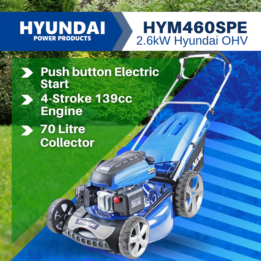 Hyundai 18" Self-Propelled Petrol Lawn Mower – 139cc, Electric Start, 6 Heights, OPC Safety, Hose Connector (HYM460SPE) - Image 4