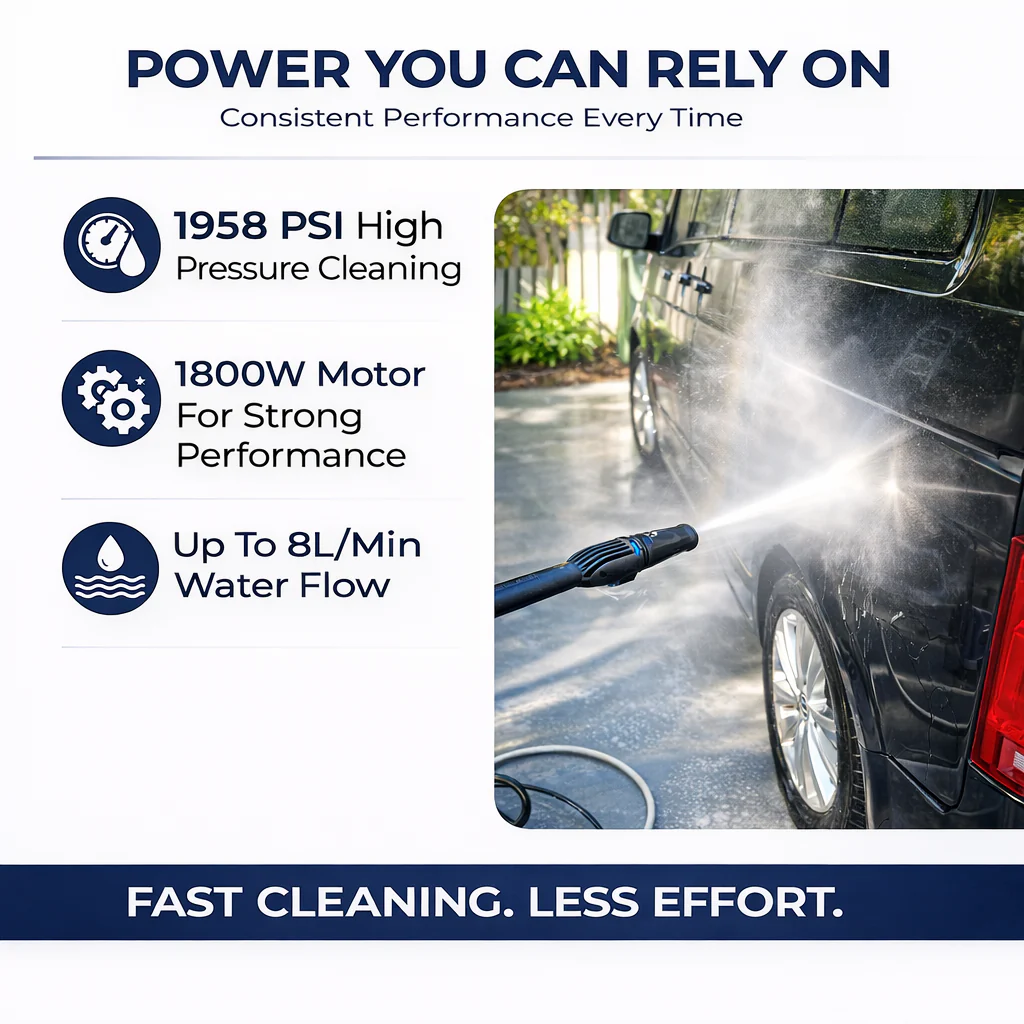 Hyundai Electric Pressure Washer – 1958 PSI 1800W Power Cleaner for Cars, Driveways & Patios, Turbo Nozzles + Patio Cleaner Kit (HY-VCJ-90PA) - Image 3