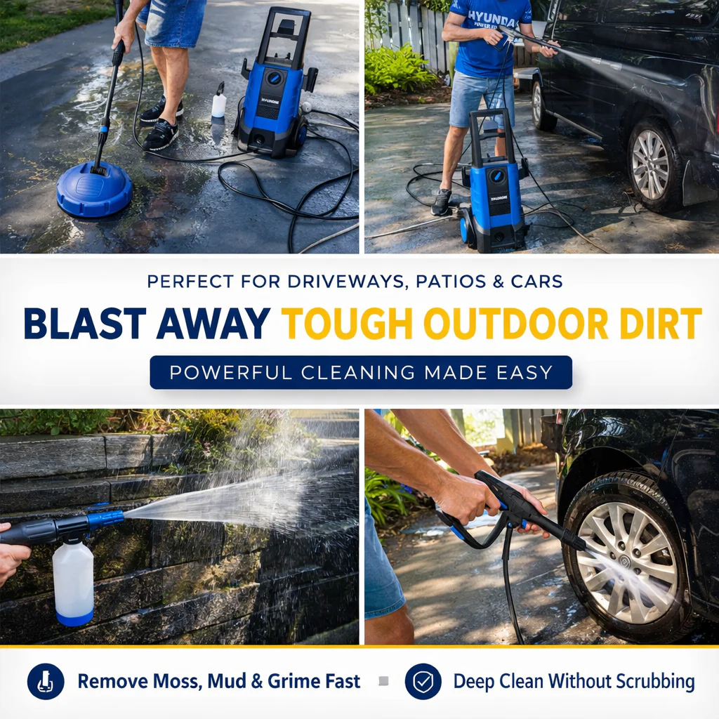 Hyundai Electric Pressure Washer – 1958 PSI 1800W Power Cleaner for Cars, Driveways & Patios, Turbo Nozzles + Patio Cleaner Kit (HY-VCJ-90PA) - Image 6