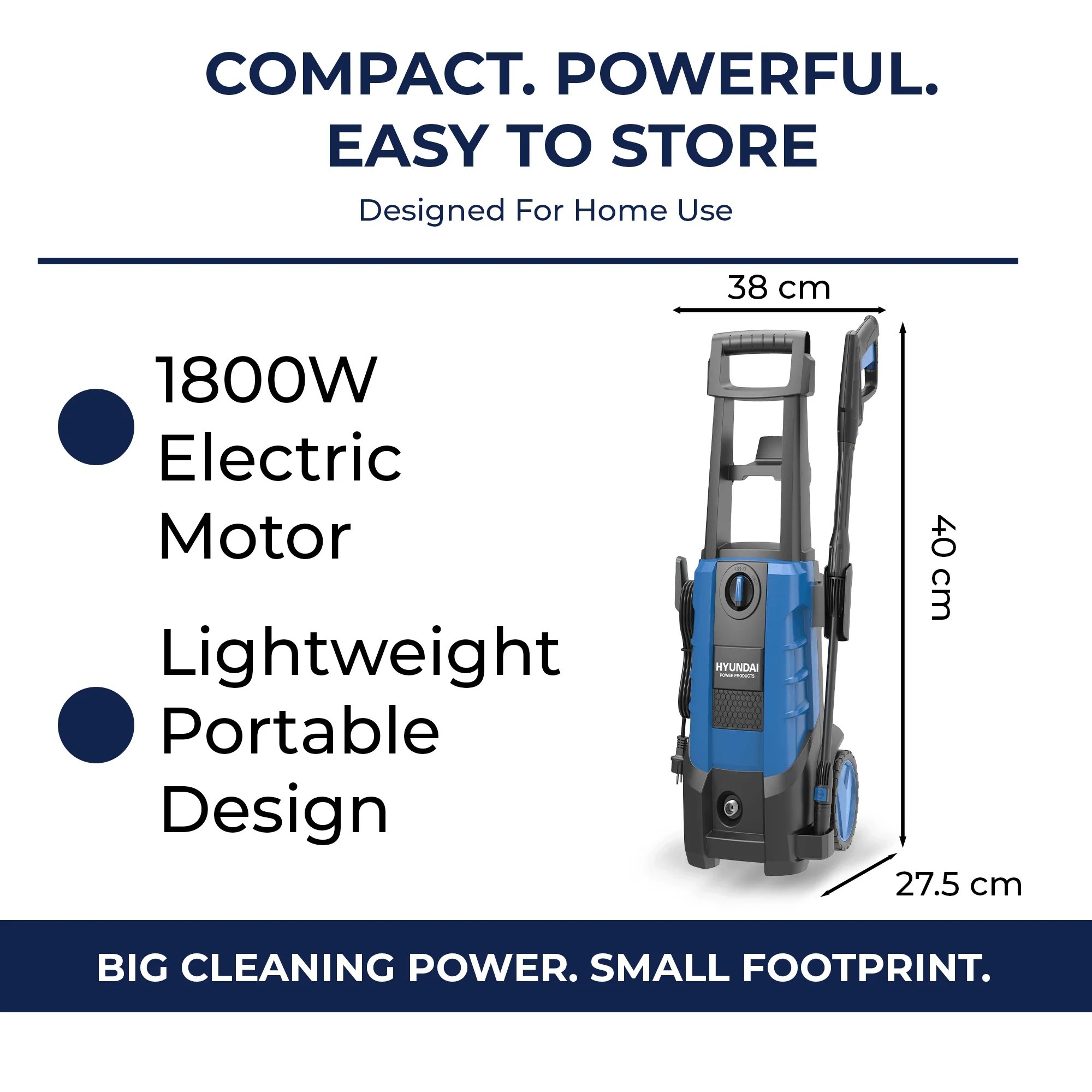 Hyundai Electric Pressure Washer – 1958 PSI 1800W Power Cleaner for Cars, Driveways & Patios, Turbo Nozzles + Patio Cleaner Kit (HY-VCJ-90PA) - Image 9