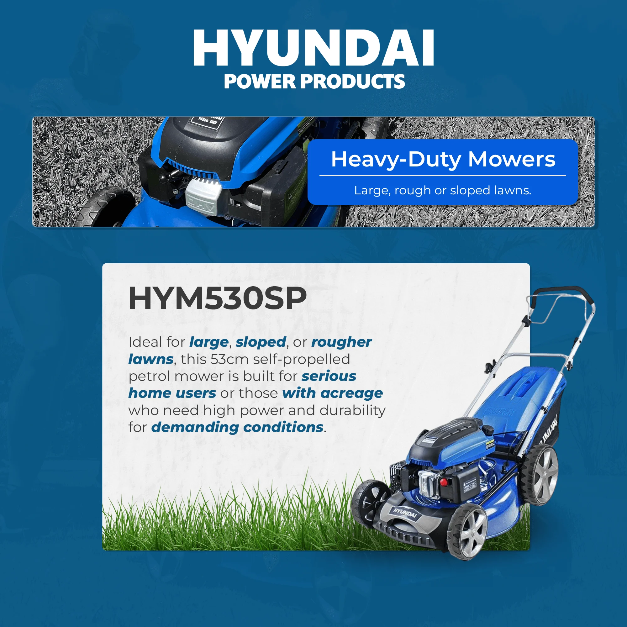 Hyundai 21" Petrol Lawn Mower Self-Propelled – 196cc Engine, Steel Deck, Easy Start, OPC Safety (HYM530SP) - Image 3