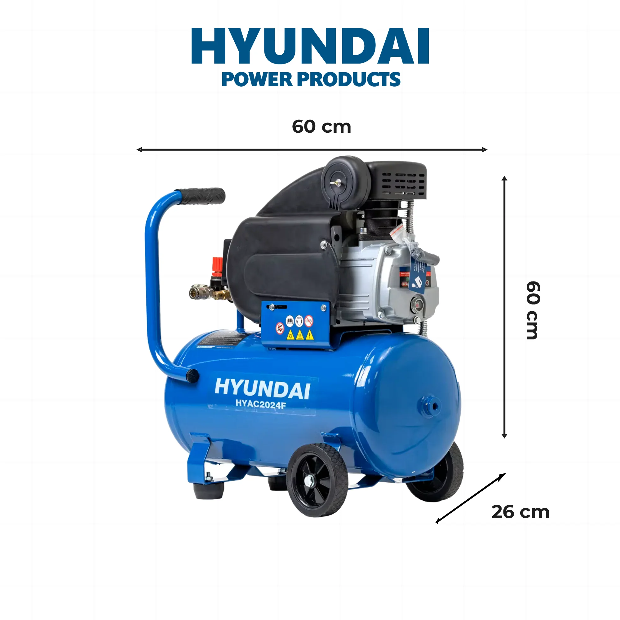 Hyundai 2HP 24L Portable Air Compressor – Direct Drive, Twin Outlet, 7.07CFM, Oil-Lubricated (HYAC2024F) - Image 4