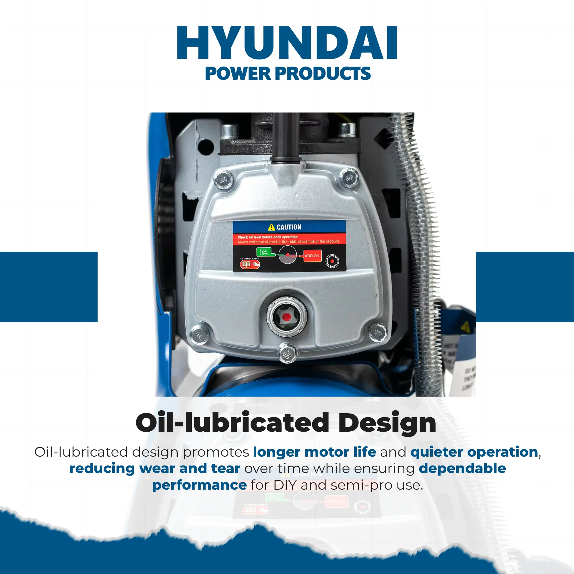 Hyundai 3HP 50L Portable Air Compressor – Direct Drive, Twin Outlet, 12.6CFM, Oil-Lubricated (HYAC3050V) - Image 8
