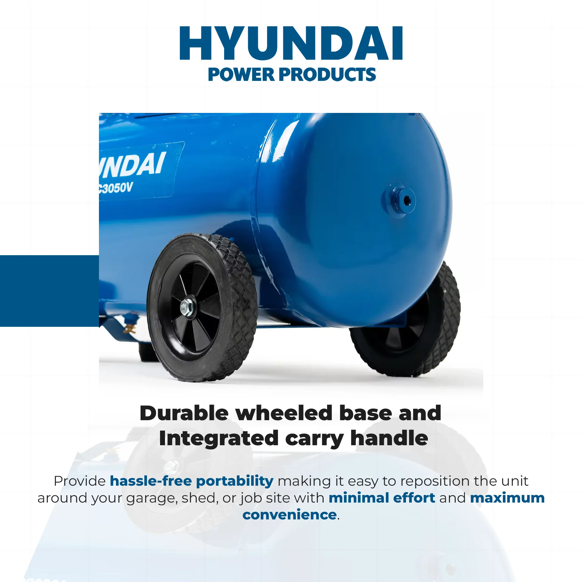 Hyundai 3HP 50L Portable Air Compressor – Direct Drive, Twin Outlet, 12.6CFM, Oil-Lubricated (HYAC3050V) - Image 9