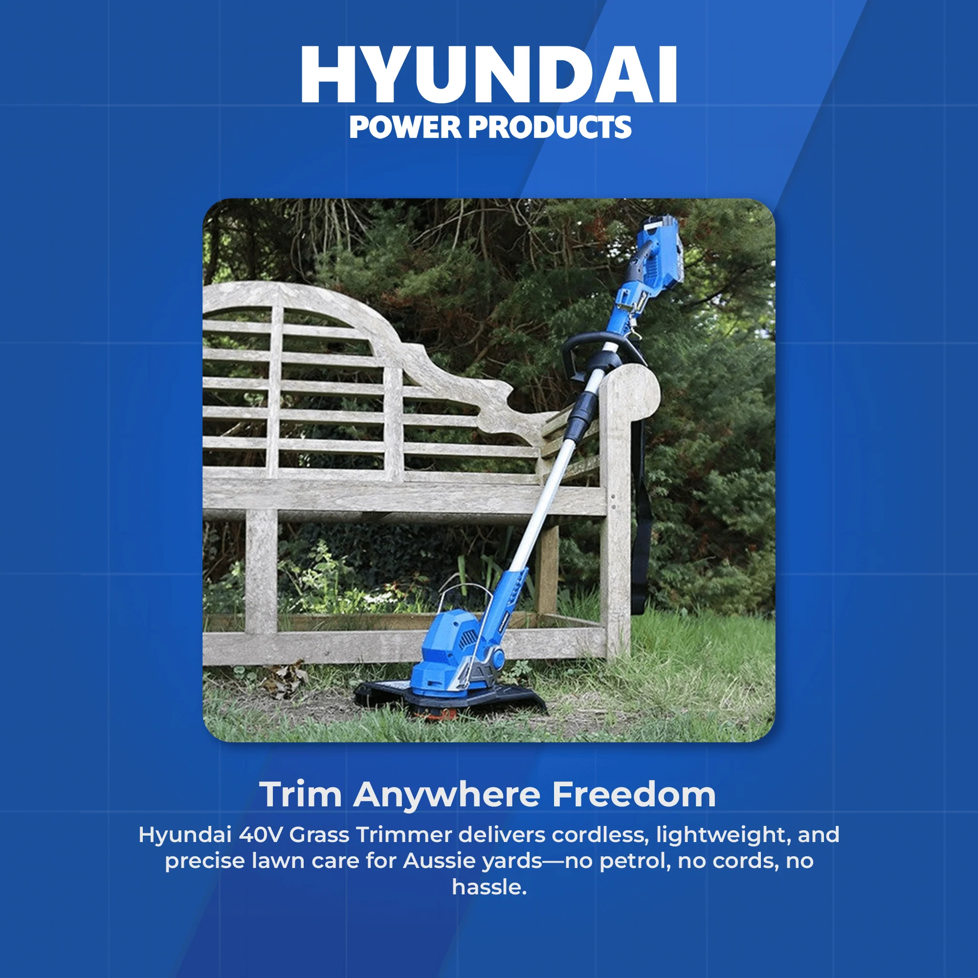 Hyundai 40V Battery Grass Trimmer - 330mm Cutting, Skin Only with Shoulder Strap, Cordless & Rechargeable - SKIN ONLY (HY40ST13) - Image 5