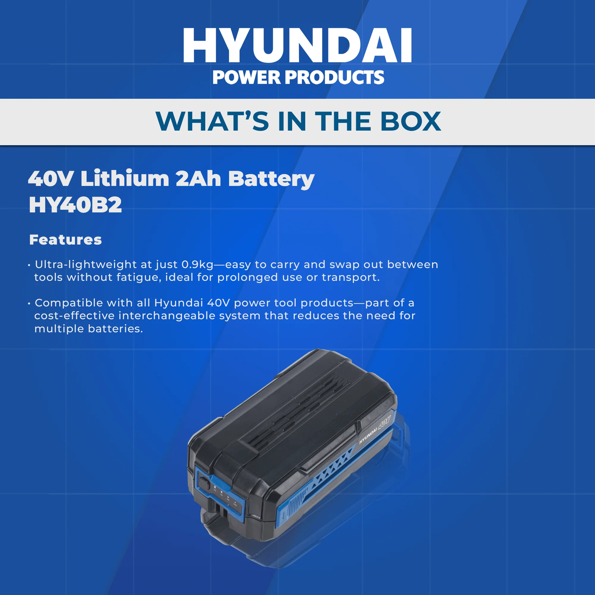 Hyundai 40V Lithium 2Ah Battery – Rechargeable Power Pack for Hyundai 40V Garden Tools (HY40B2) - Image 5
