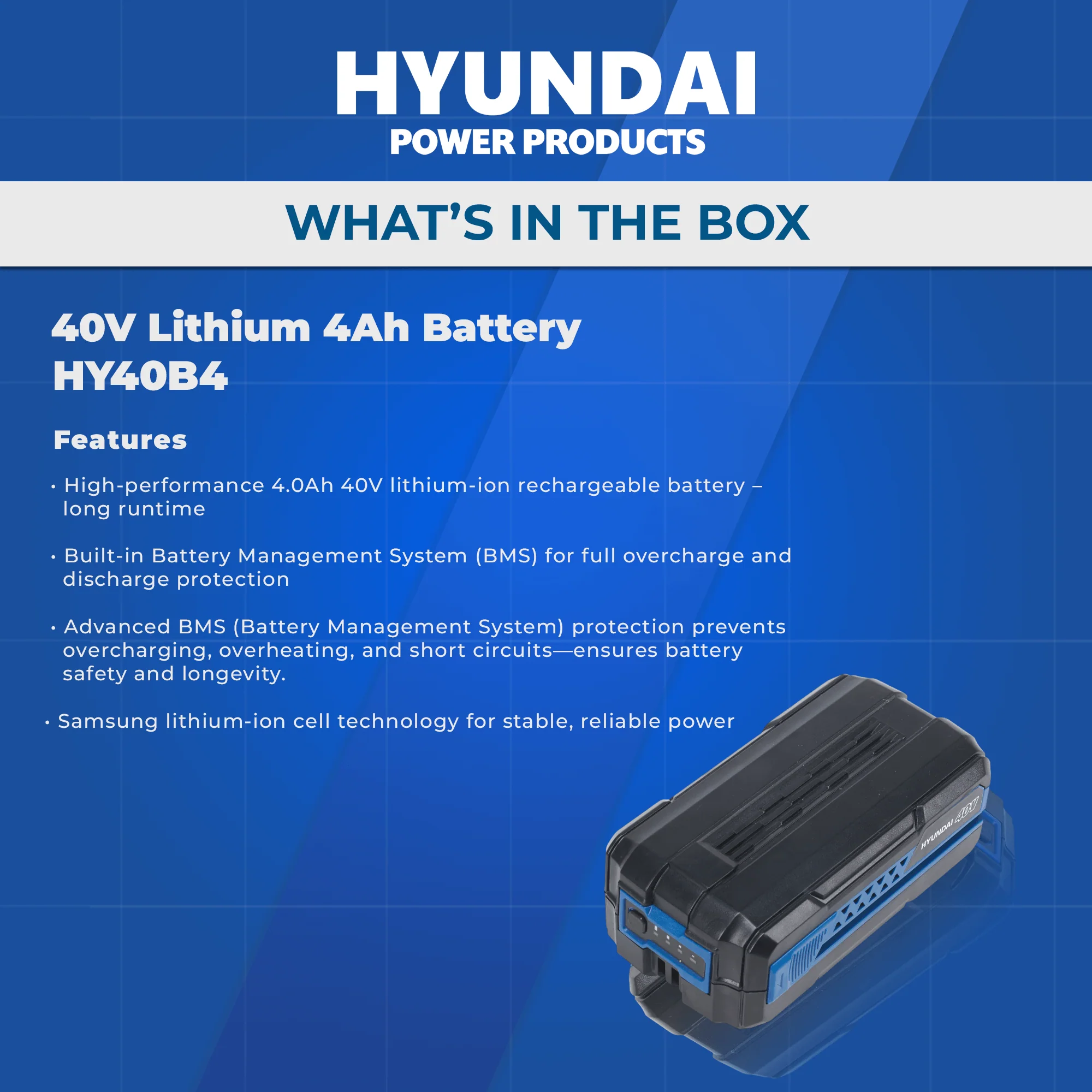Hyundai 40V Lithium 4Ah Battery – Rechargeable Power Pack for Hyundai 40V Garden Tools (HY40B4) - Image 5