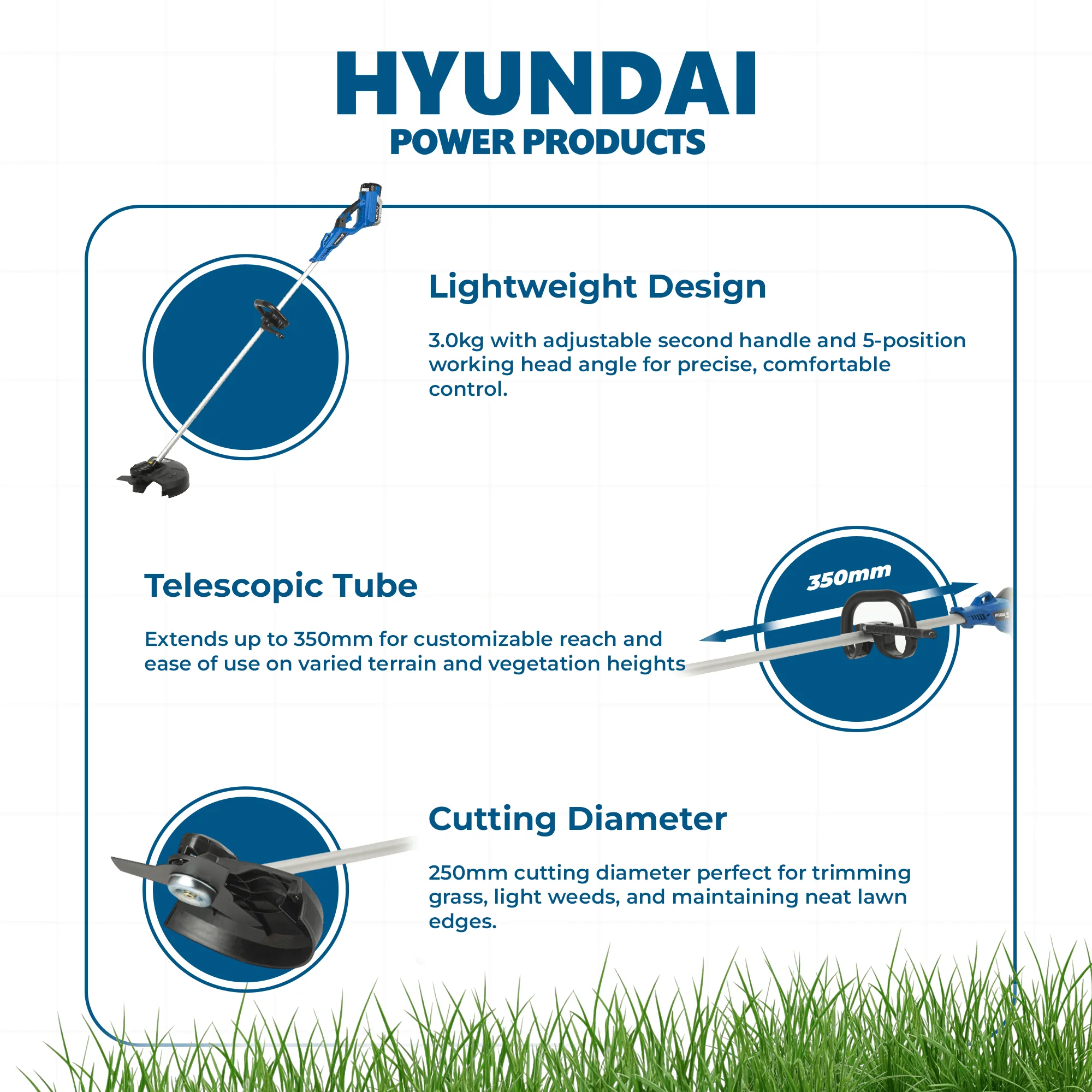 Hyundai 40V Brushcutter – Cordless Lithium-Ion Battery Powered, 250mm Cutting Diameter, Shoulder Strap Included - SKIN ONLY (HY40BC10) - Image 4