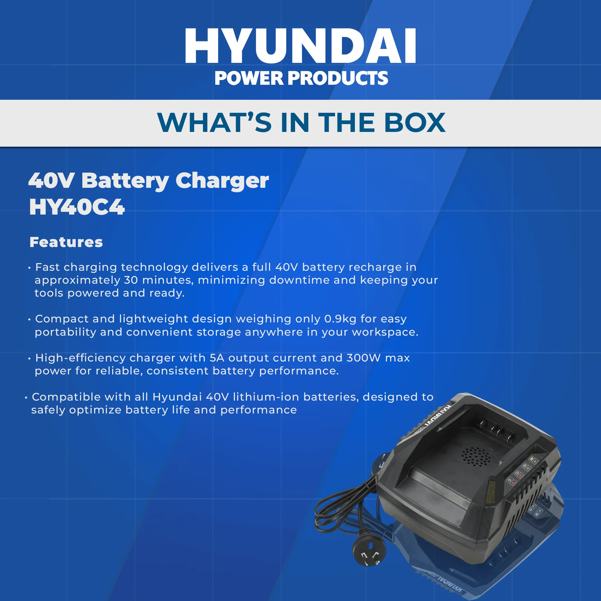 Hyundai 40V 2Ah Battery Charger – Fast Charging for Hyundai 40V 2Ah Battery - (2Ah HY40C2) - Image 5