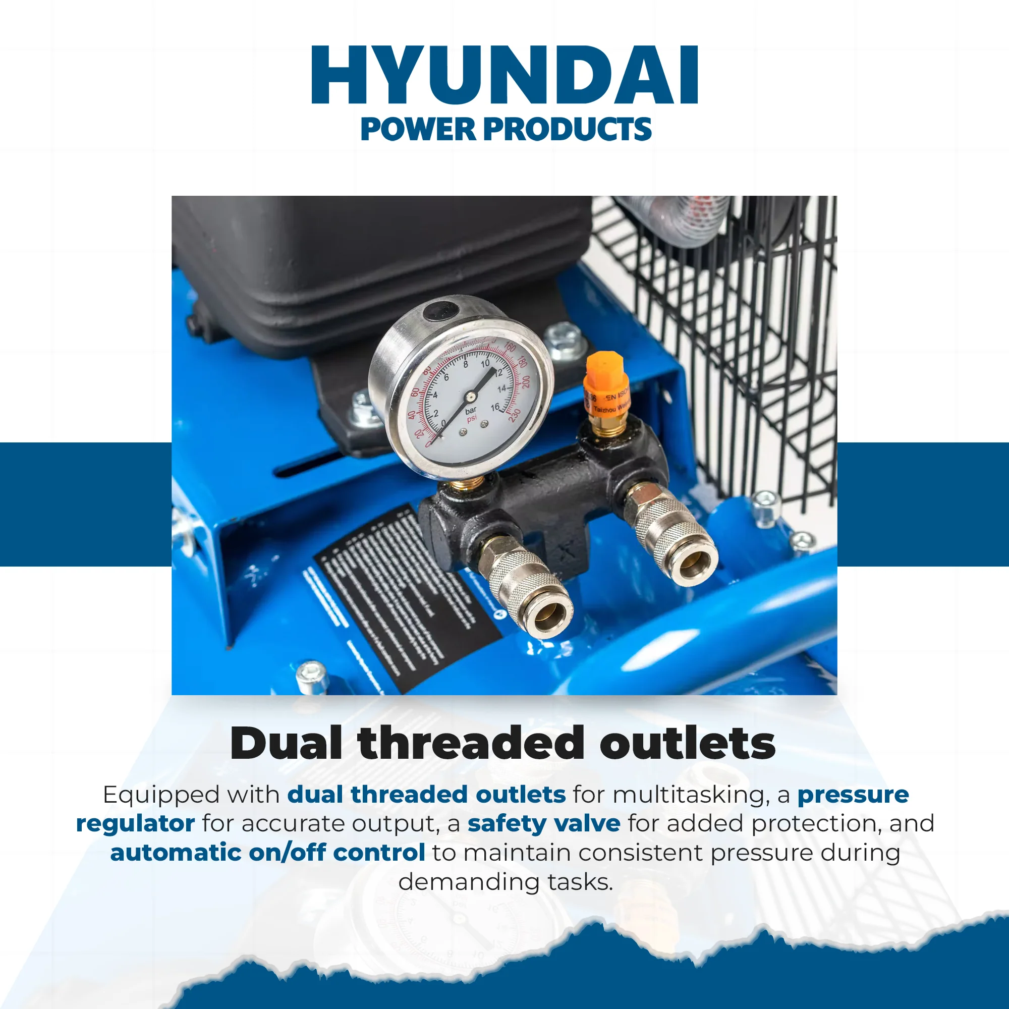 Hyundai 6.5HP Petrol Air Compressor – 100L Tank, 116PSI, Belt Drive, 312L/min, Portable & Heavy-Duty (HYAC65100BD) - Image 6
