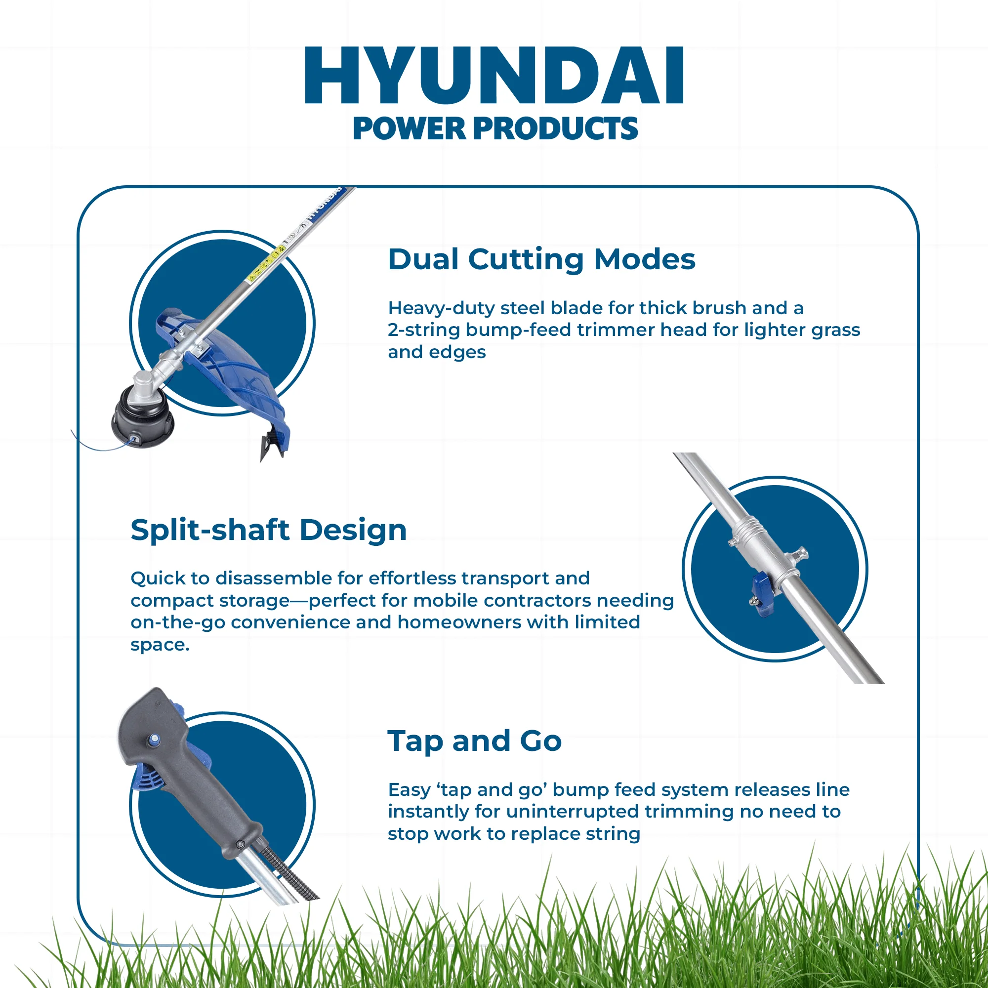 Hyundai 33cc Petrol Grass Trimmer / Brushcutter – Lightweight, High Power, Easy Start, Harness Included (HYBC3300) - Image 3