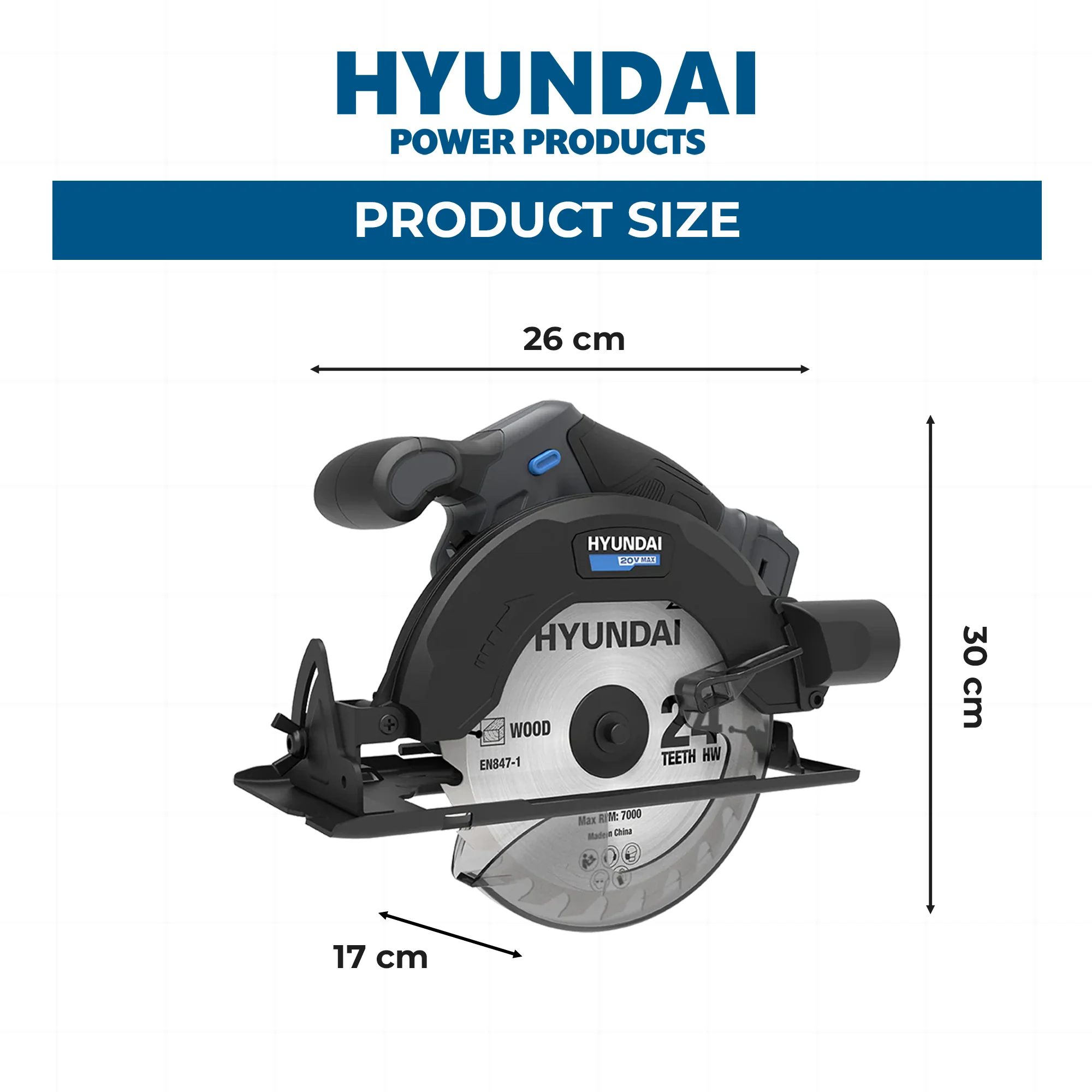 Hyundai 20V Cordless Circular Saw – 165mm Blade, Bevel Cuts, Dust Port – SKIN ONLY (CS20S-165) - Image 4