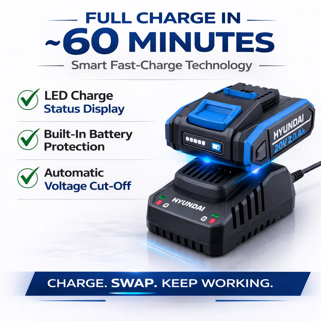 Hyundai 20V 40Nm Cordless Drill Driver, 2Ah Battery and Charger, 2-Speed, LED Light, 13 mm Chuck - Image 5