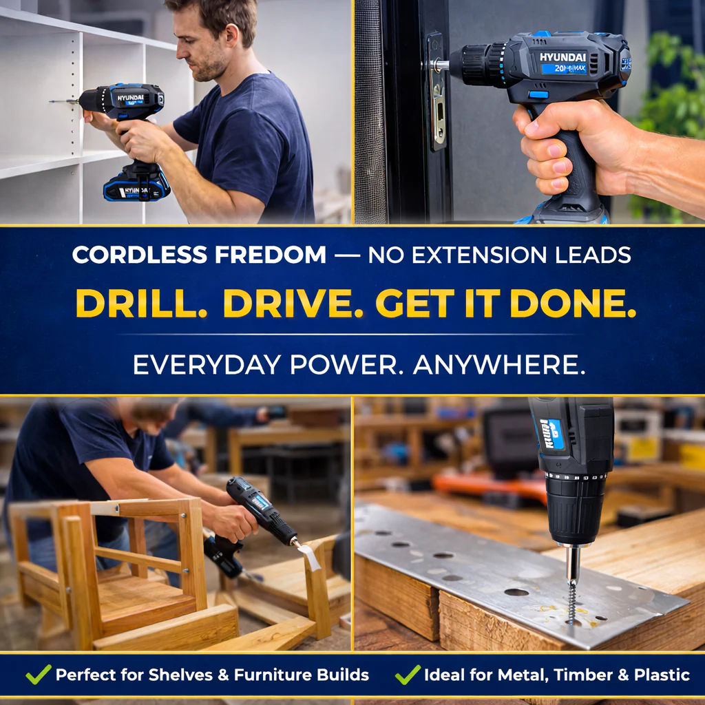 Hyundai 20V 40Nm Cordless Drill Driver, 2Ah Battery and Charger, 2-Speed, LED Light, 13 mm Chuck - Image 8