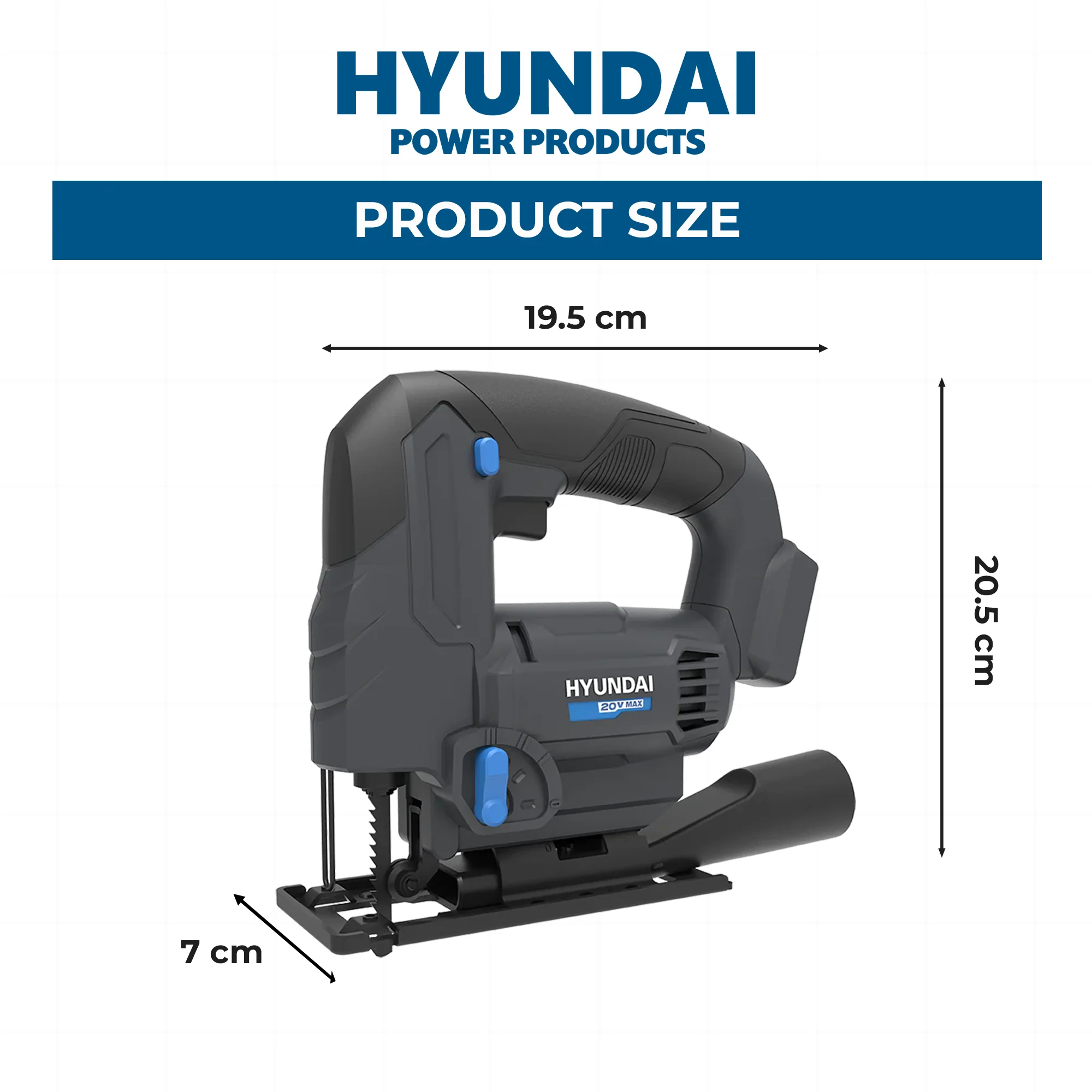 Hyundai 20V Cordless Jigsaw – Variable Speed, Tool-Free Blade, 45° Bevel, Dust Adapter - SKIN ONLY (JS20S-24) - Image 4