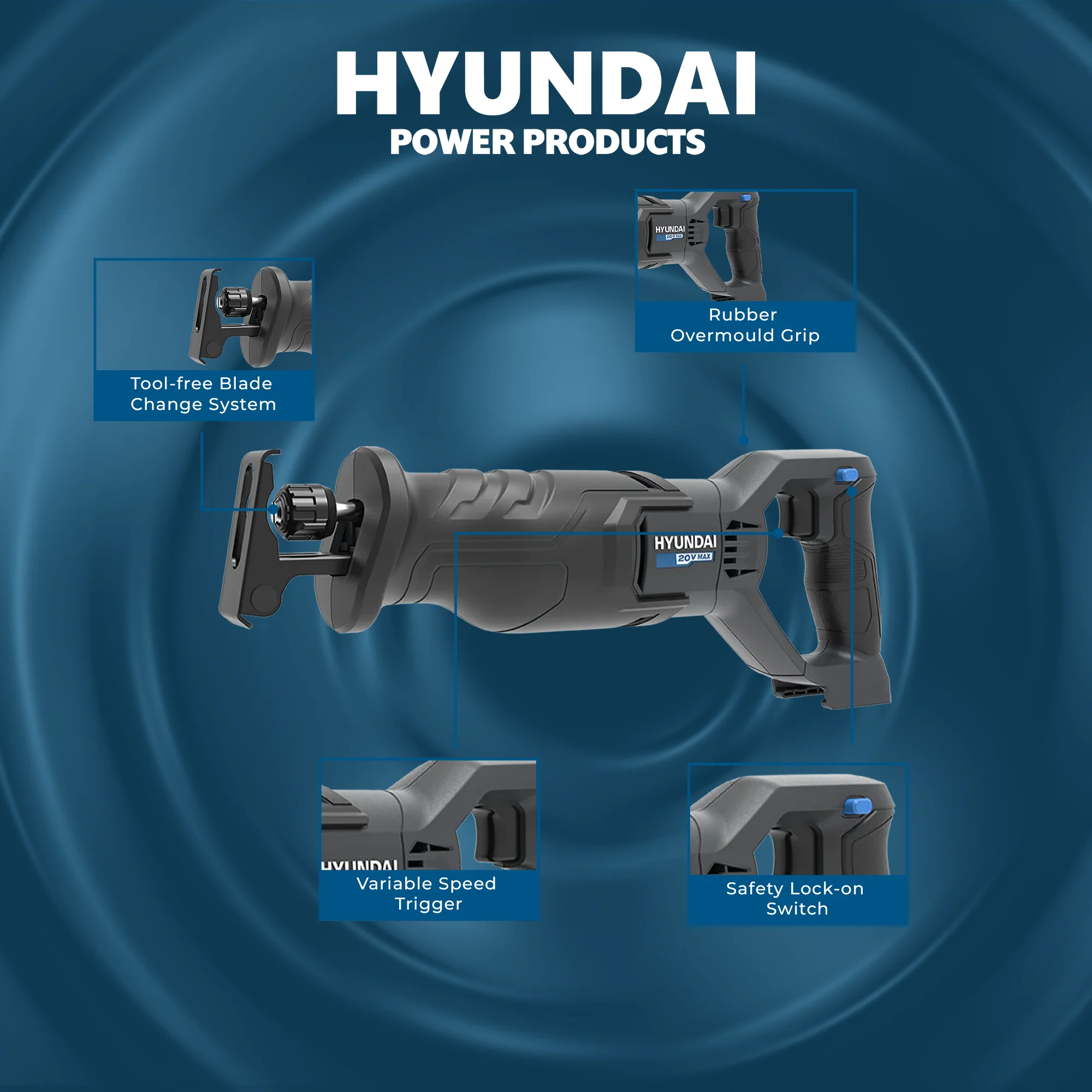 Hyundai 20V Cordless Reciprocating Saw – 100mm Wood Cut, Tool-Free Blade Change, Variable Speed - SKIN ONLY (RS20S-20) - Image 6