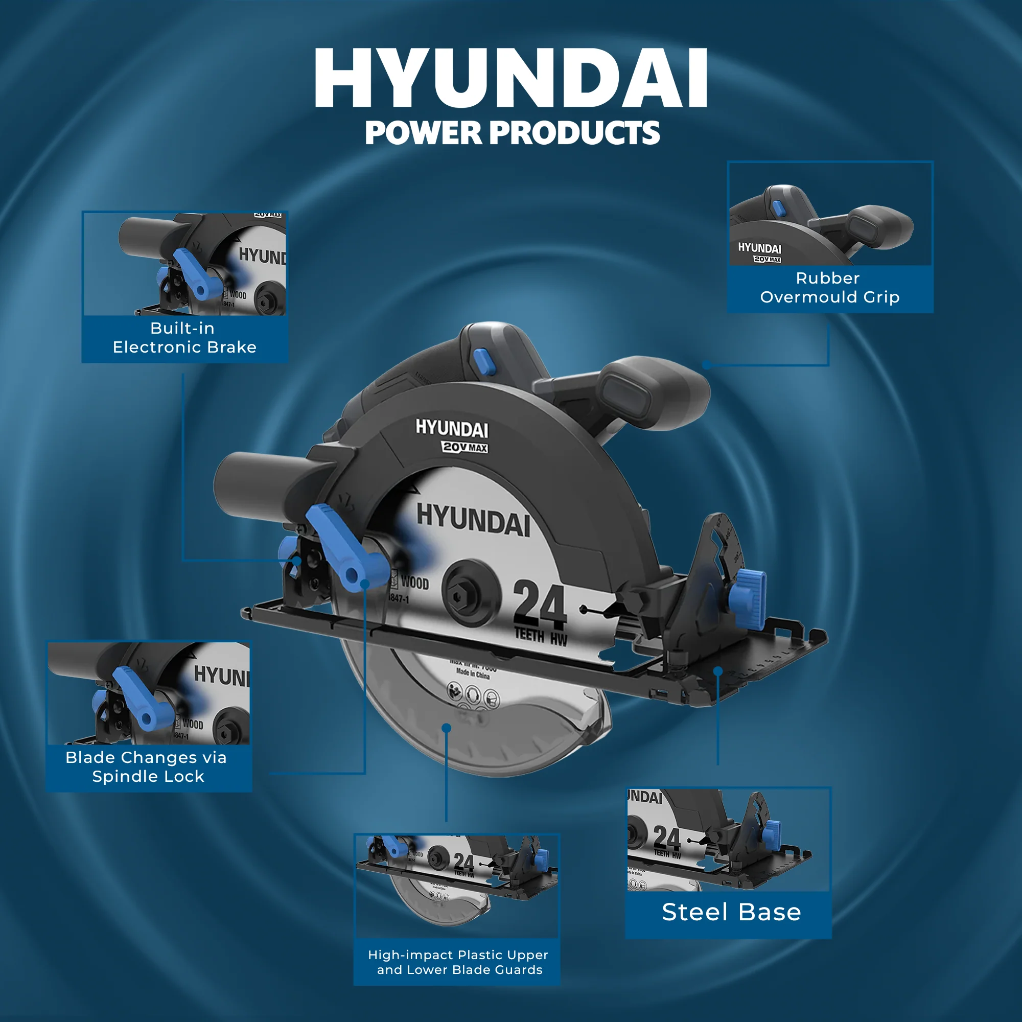 Hyundai 20V Brushless Circular Saw – 190mm Blade, 67.5mm Cut Depth - SKIN ONLY (CS20X-190) - Image 5