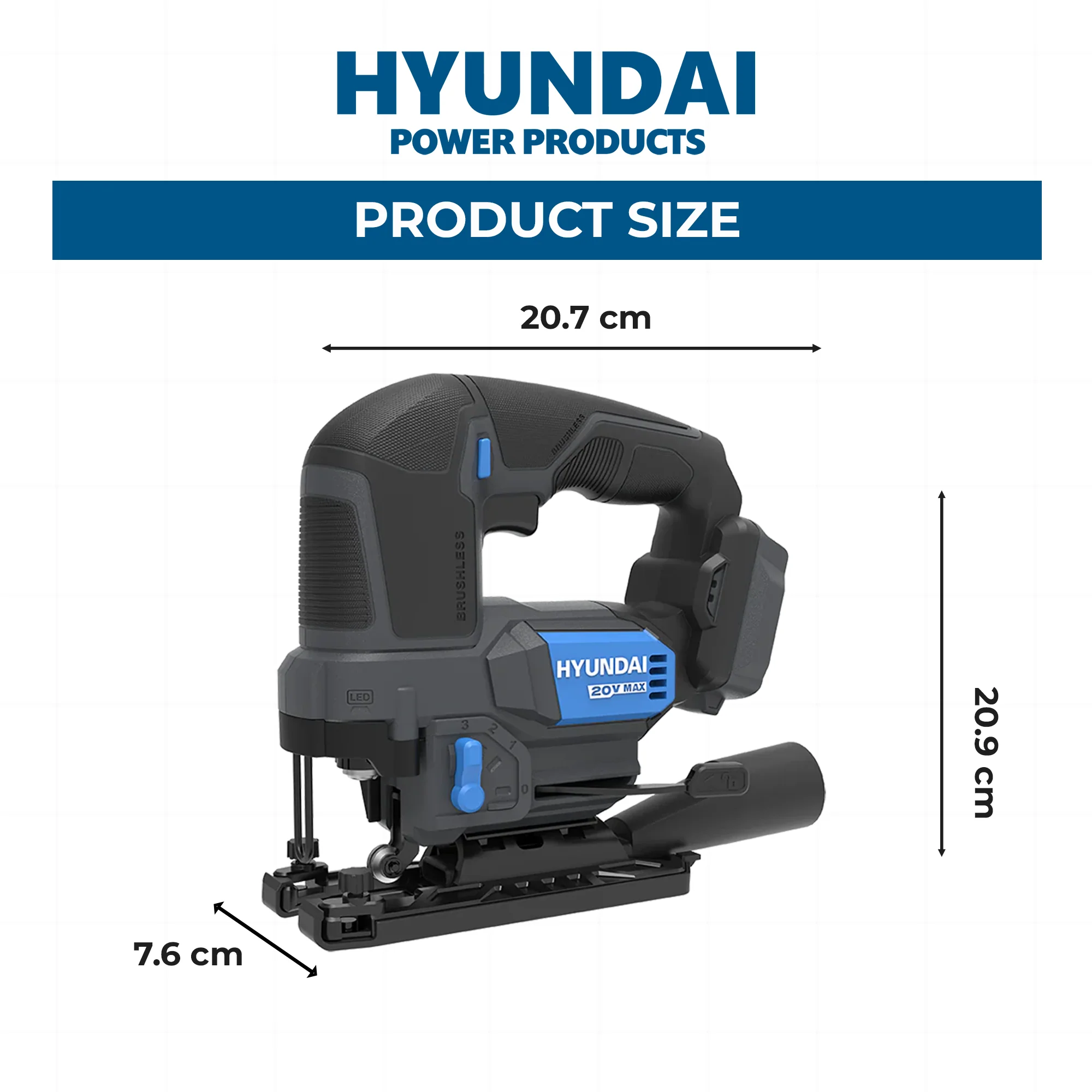 Hyundai 20V Brushless Jig Saw – Adjustable Base, 4-Stage Pendulum, LED, Variable Speed - SKIN ONLY (JS20X-26) - Image 4