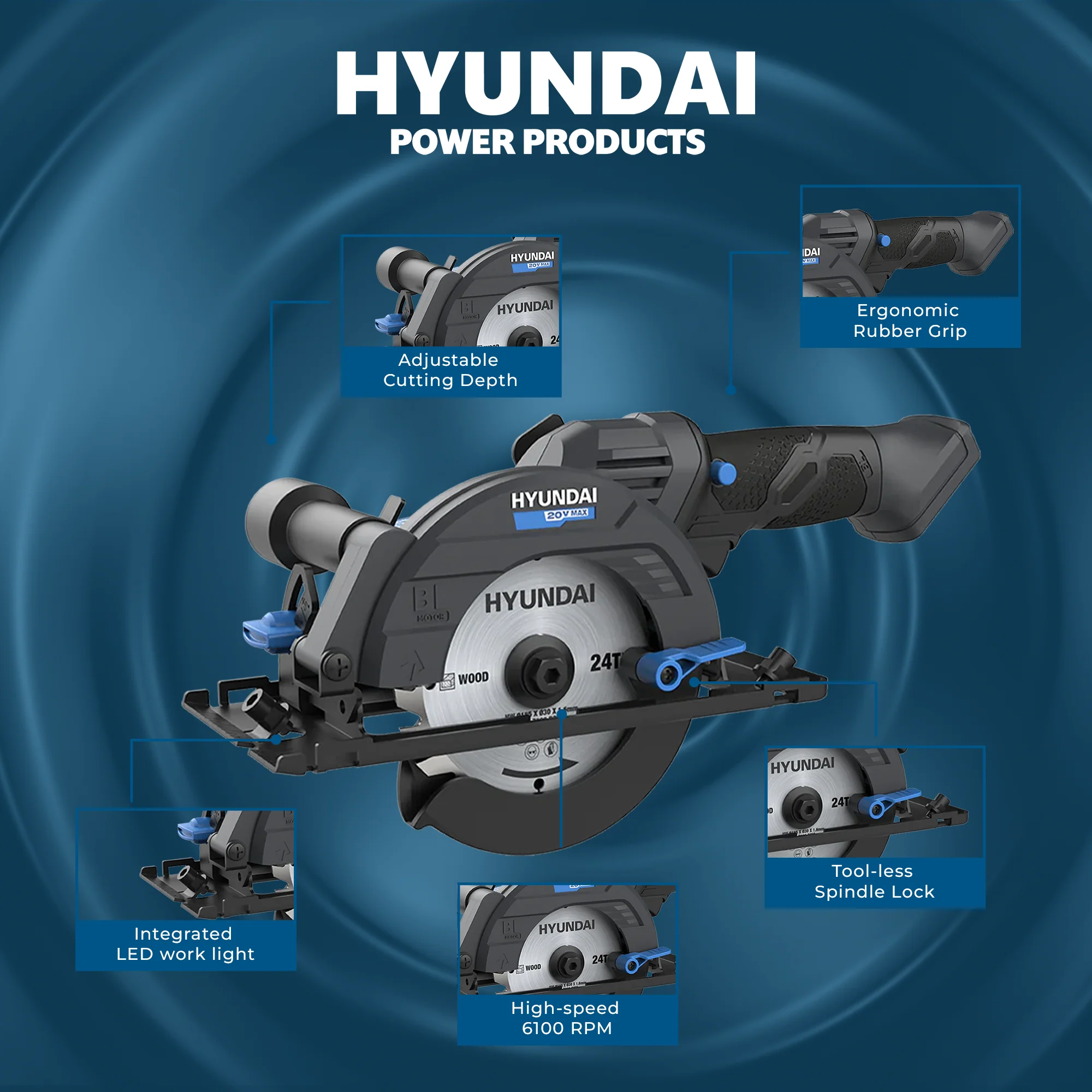 Hyundai 20V Brushless Mini Circular Saw – 120mm Blade, 41mm Cut Depth - SKIN ONLY (CS20X-120) - Image 5
