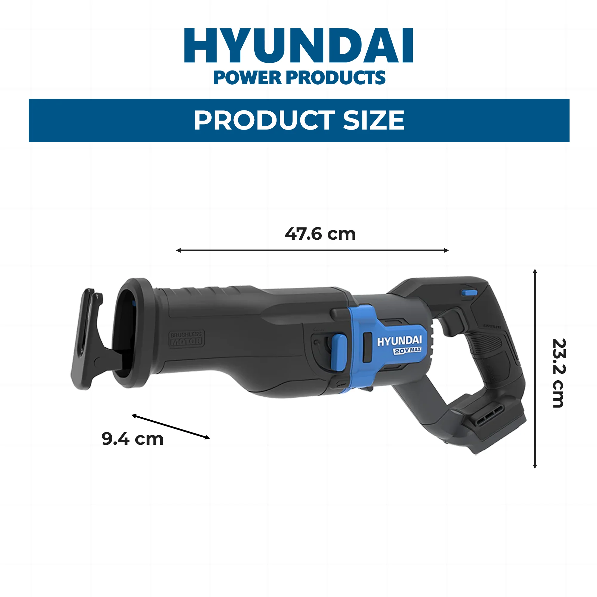 Hyundai 20V Brushless Reciprocating Saw – 300mm Cut, Tool-Free Blade Change - SKIN ONLY (RS20X-29) - Image 4