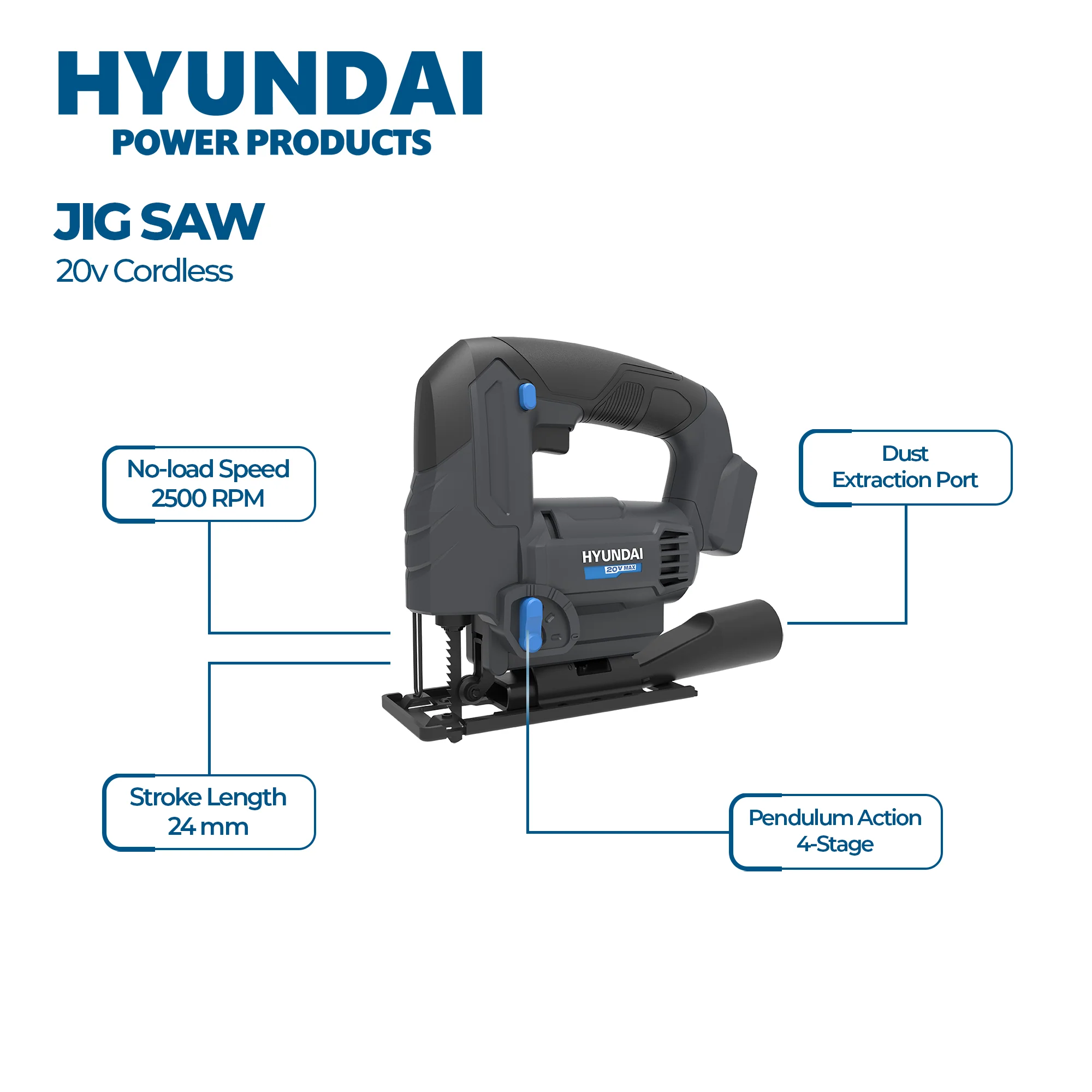 Hyundai Power 4 Piece Kit - Hammer Drill + Impact Driver + Jigsaw + Blower + 1 x 2Amp Battery and Charger ( HPK003 ) - Image 4