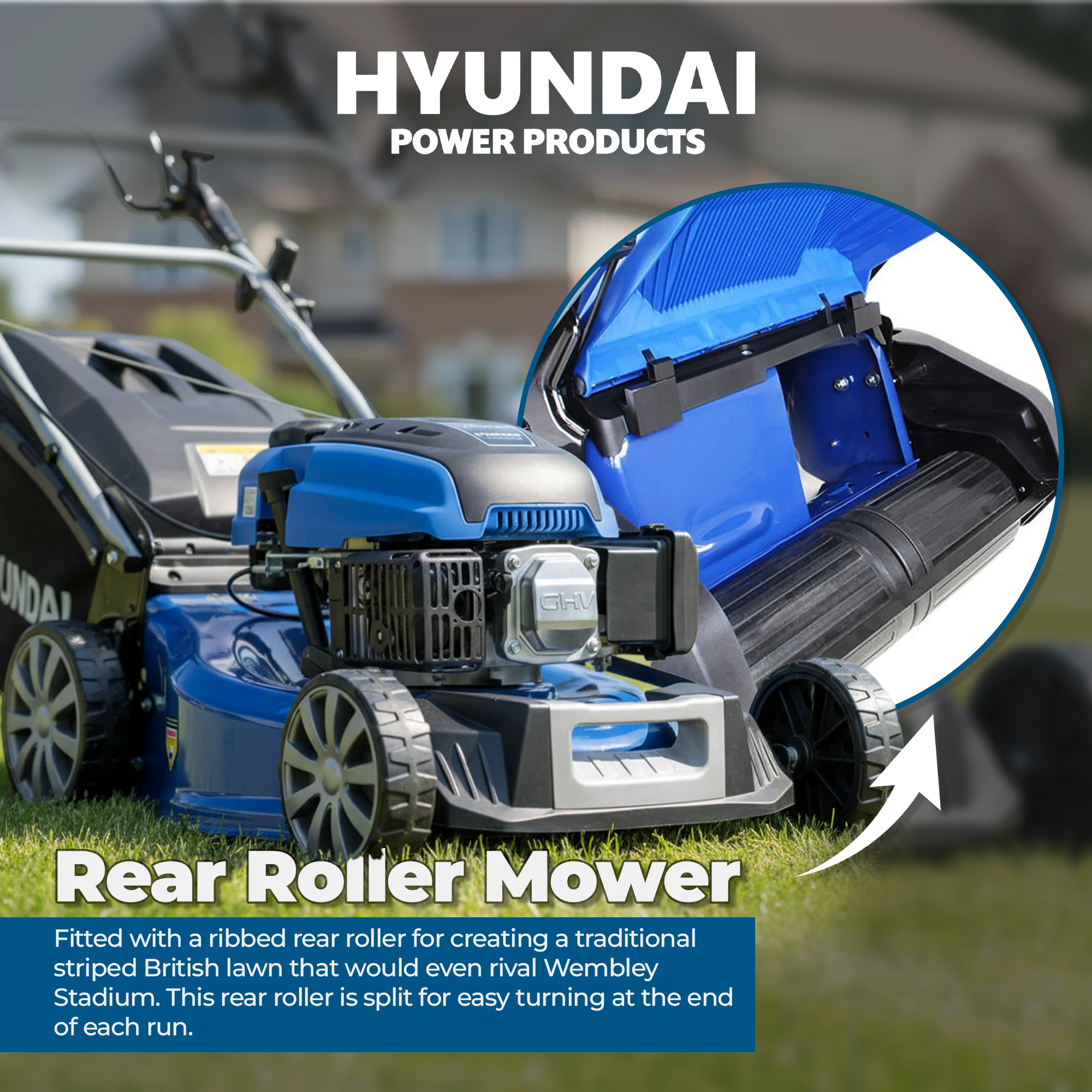Hyundai 19” Self-Propelled Petrol Roller Lawn Mower – 48cm Roller, 139cc Power, Striping Finish | HYM480SPR - Image 3