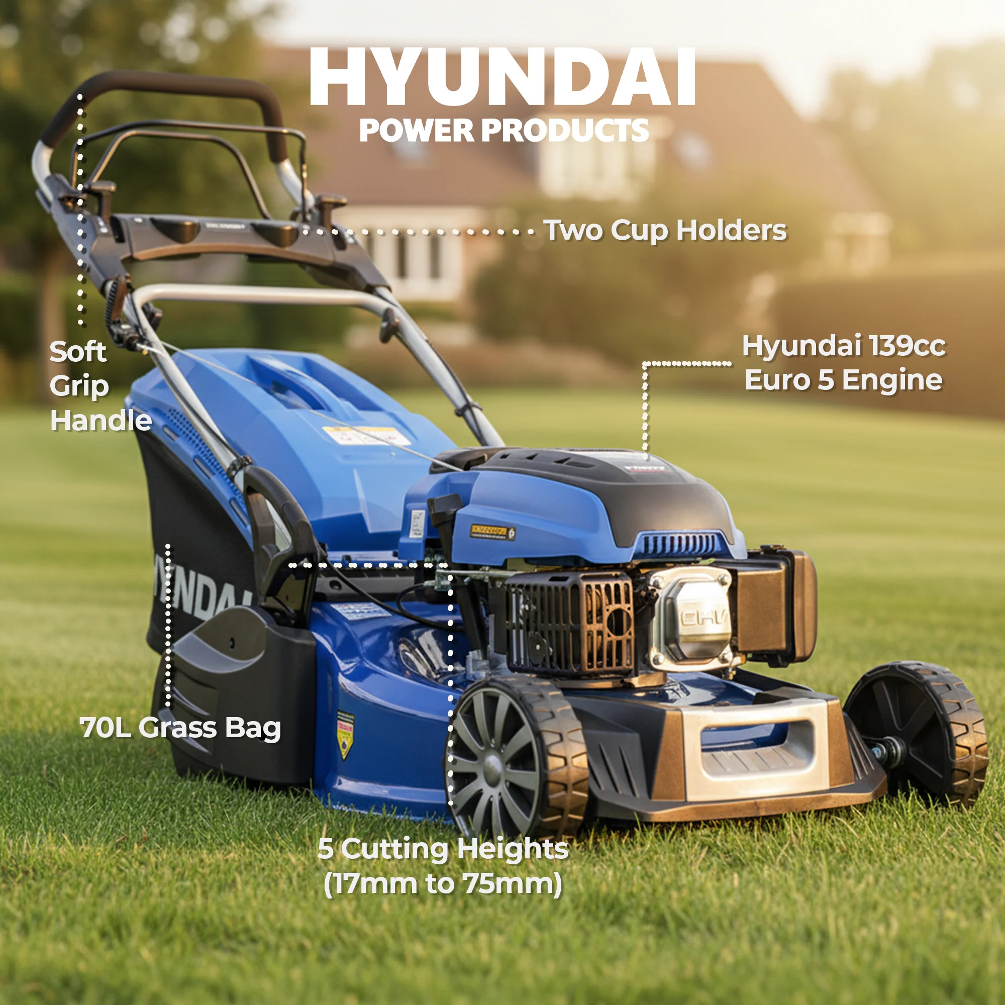 Hyundai 19” Self-Propelled Petrol Roller Lawn Mower – 48cm Roller, 139cc Power, Striping Finish | HYM480SPR - Image 7