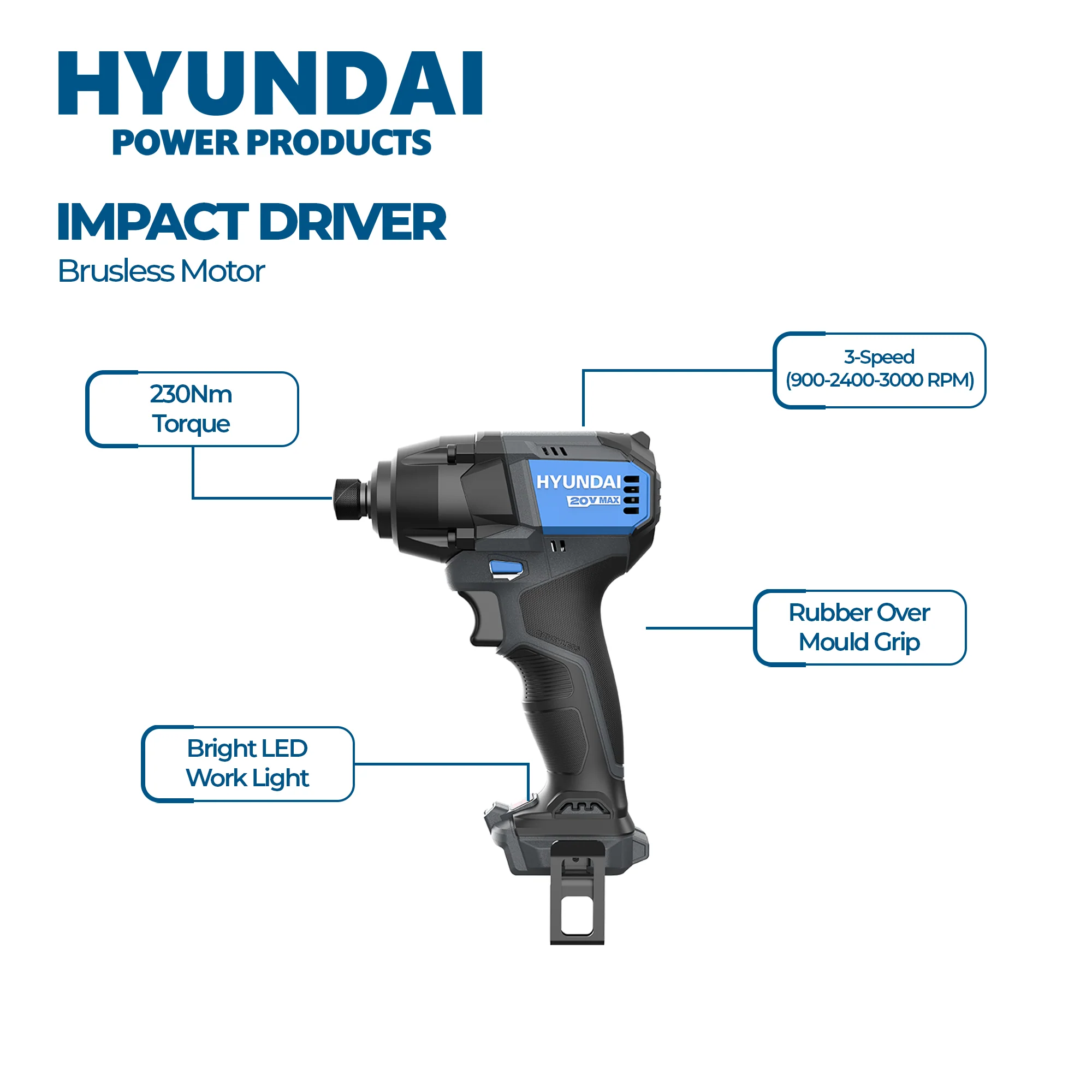 Hyundai Power 2 Piece Kit - Hammer Drill + Impact Driver + 2 x 2Amp Batteries and Charger ( HPK101 ) - Image 3