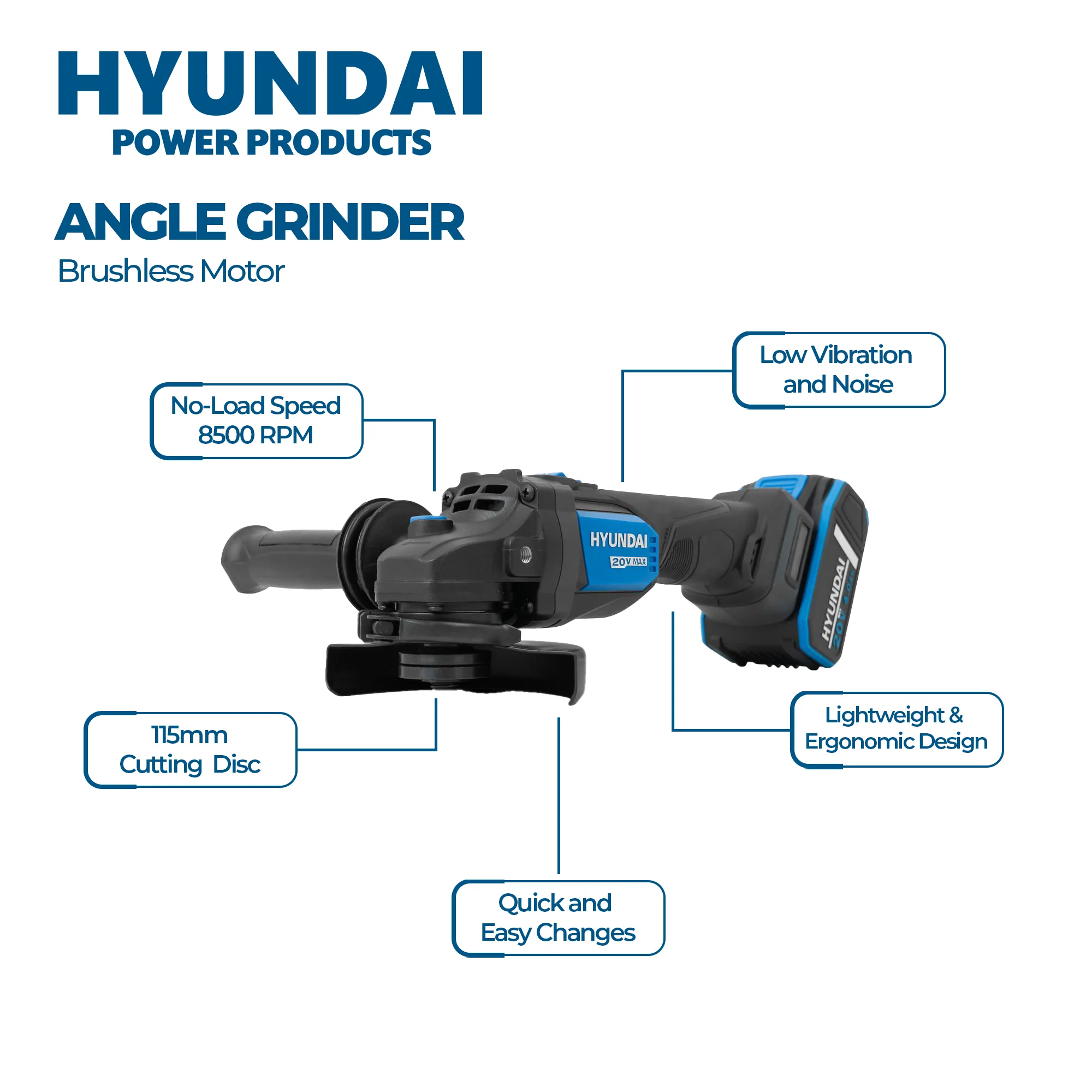 Hyundai Power 2 Piece Kit - Impact Driver + Angle Grinder, 2 x Batteries 2Amp & 4Amp + Charger ( HPK102 ) - Image 3