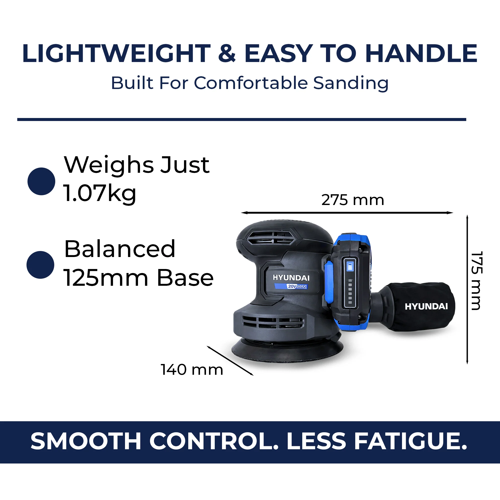 Hyundai 20V Cordless Orbital Sander – 5” Pad, Dust Collection, Variable Speed Control – SKIN ONLY (SD20S) - Image 11