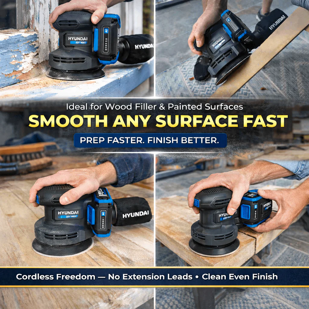 Hyundai 20V Cordless Orbital Sander – 5” Pad, Dust Collection, Variable Speed Control – SKIN ONLY (SD20S) - Image 8