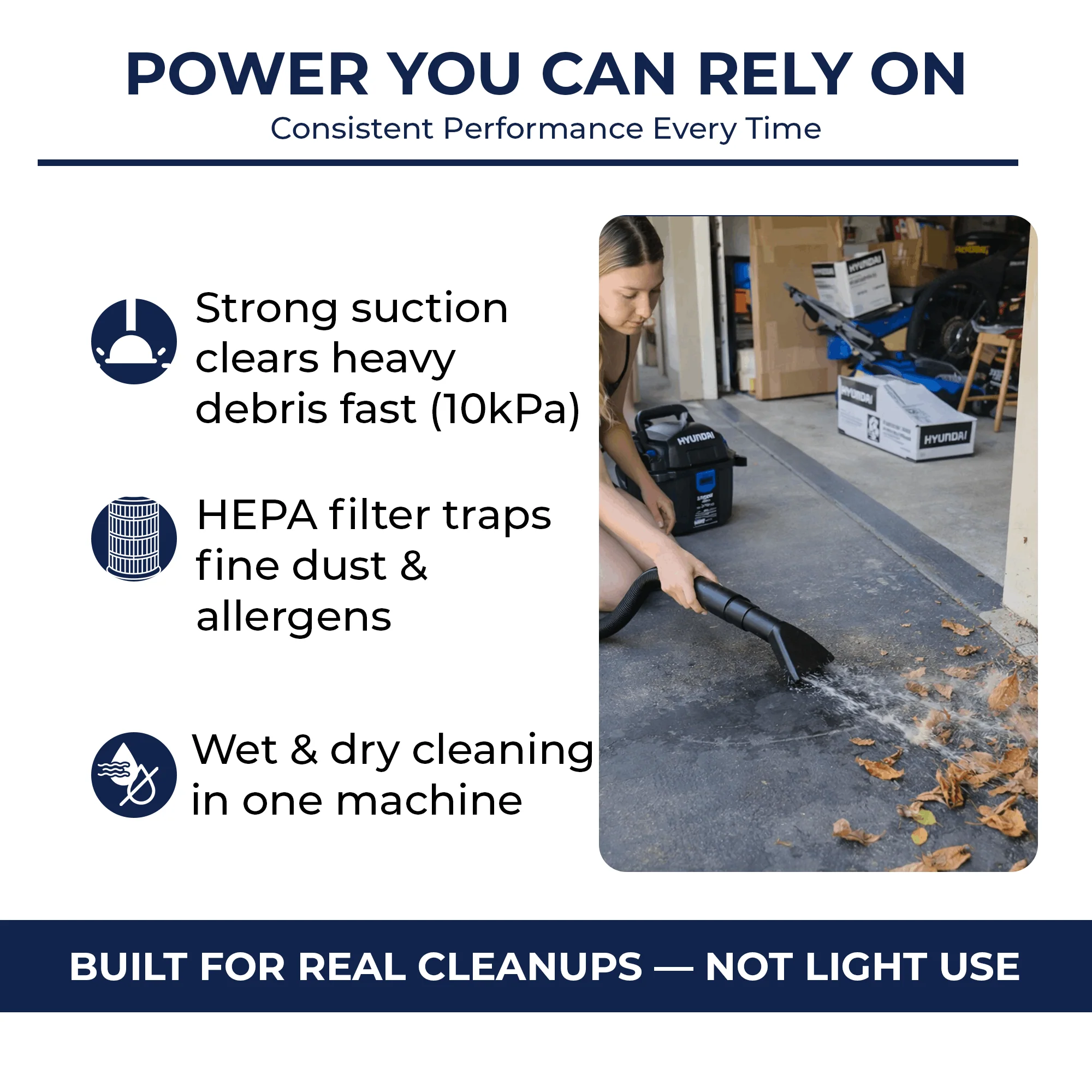 Hyundai 20V Wet & Dry Vacuum Kit – 10L Powerful Suction Car, Garage & Workshop Cleaning (DE20S/B120-2/2C20-2) - Image 3