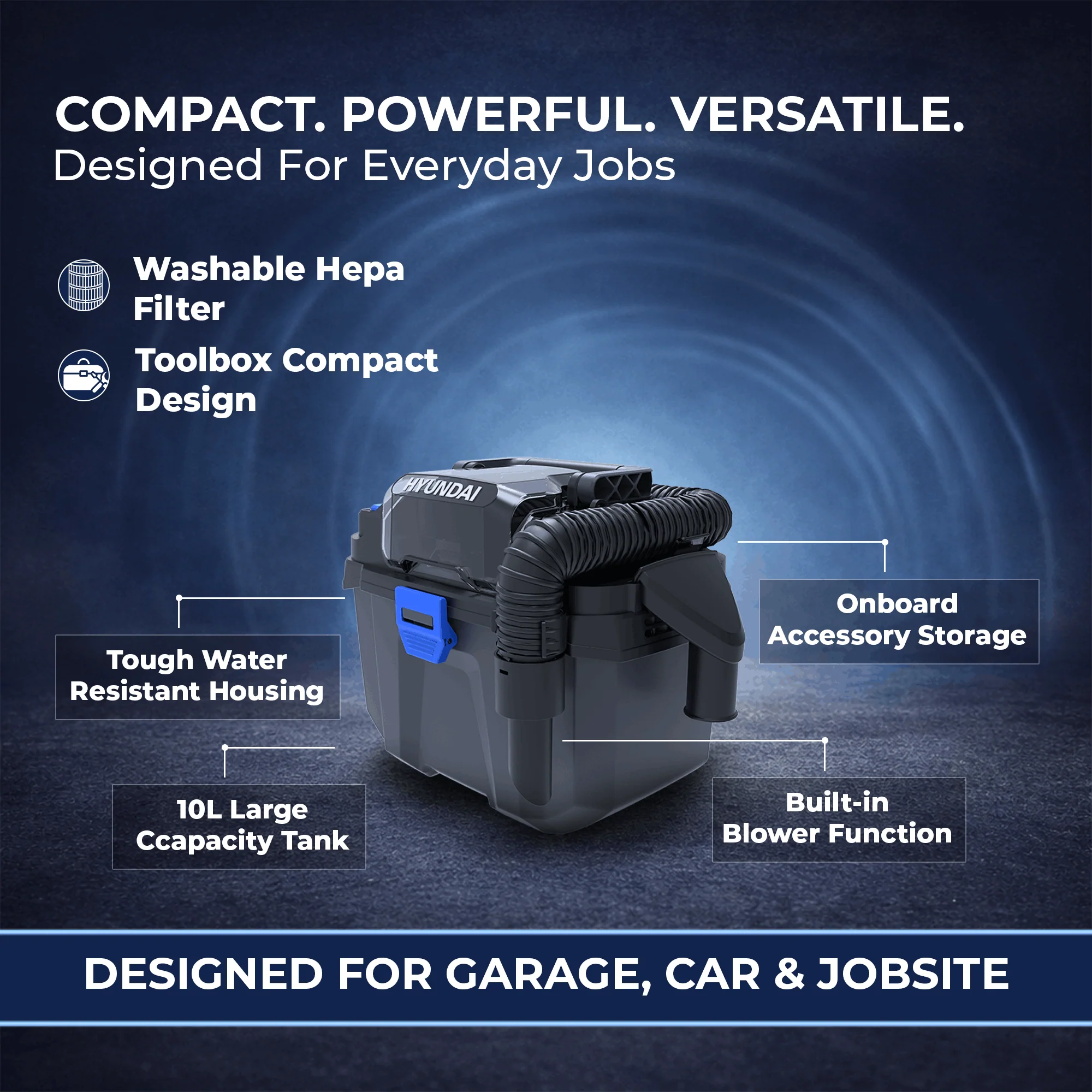 Hyundai 20V Wet & Dry Vacuum Kit – 10L Powerful Suction Car, Garage & Workshop Cleaning (DE20S/B120-2/2C20-2) - Image 7