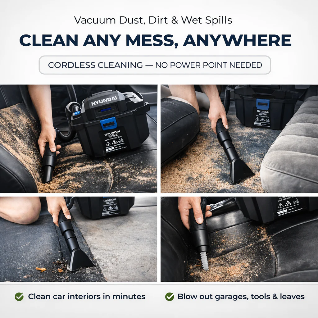 Hyundai 20V Wet & Dry Vacuum Kit – 10L Powerful Suction Car, Garage & Workshop Cleaning (DE20S/B120-2/2C20-2) - Image 8