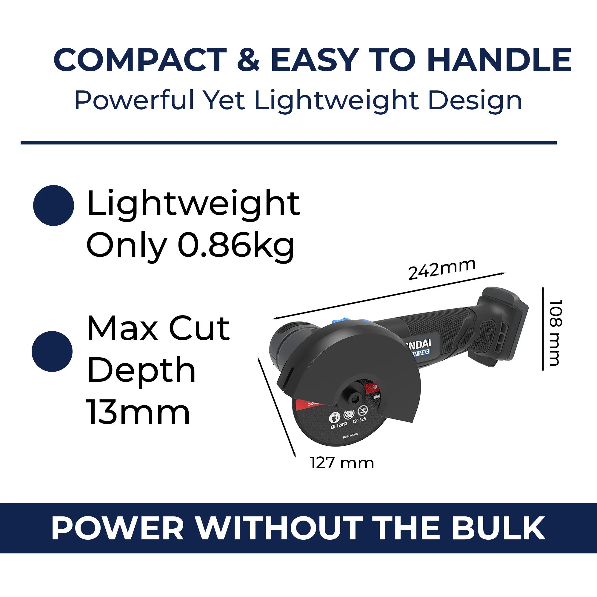 HYUNDAI 20V Cordless Angle Grinder Kit – Cut Metal, Tile & Bolts Anywhere | Includes 2.0Ah Battery + Charger (AG20S-76/B120-2/C20-2) - Image 11