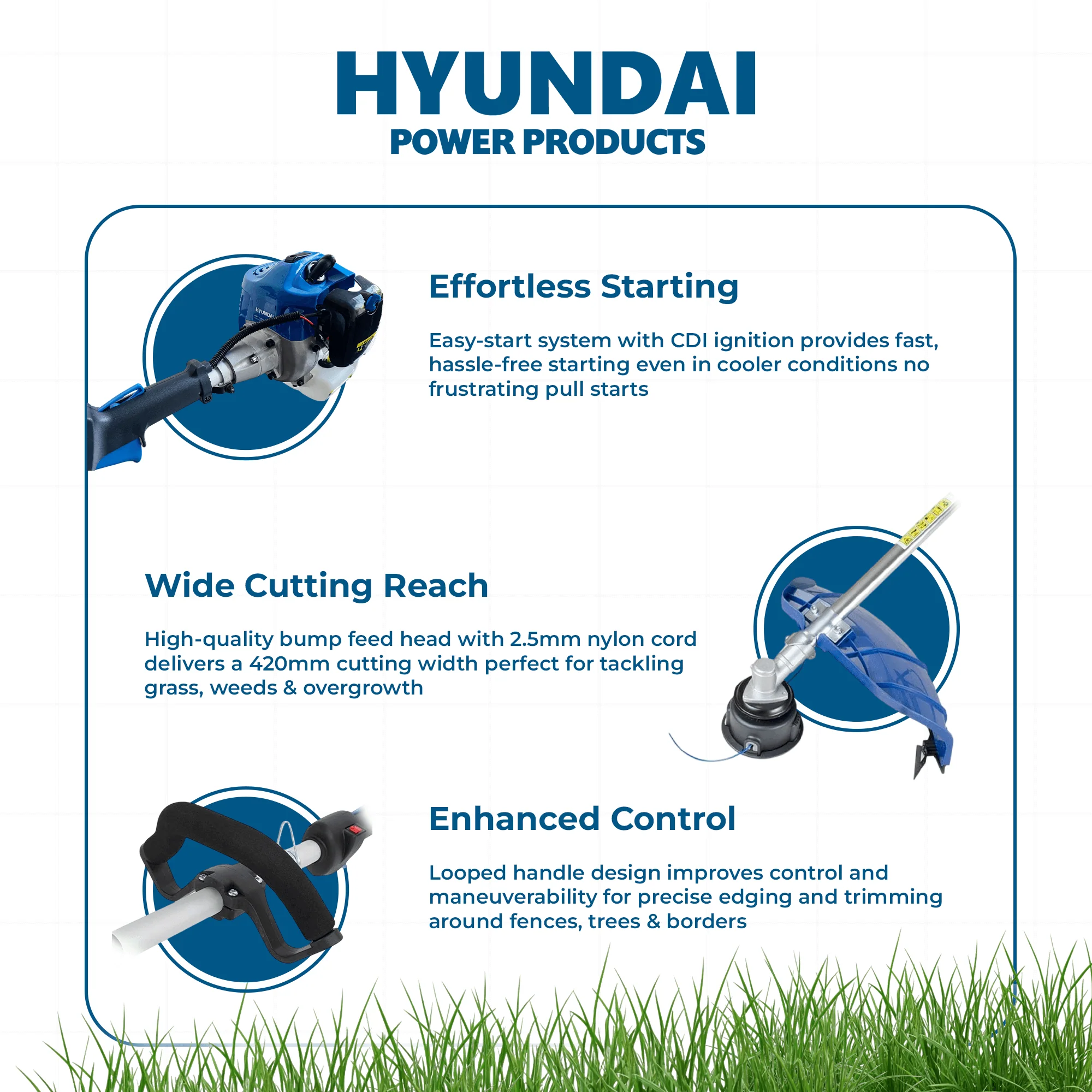 Hyundai 26cc 2-Stroke Petrol Brushcutter – Lightweight Grass Trimmer with Tap & Go Head (HYBC261) - Image 3
