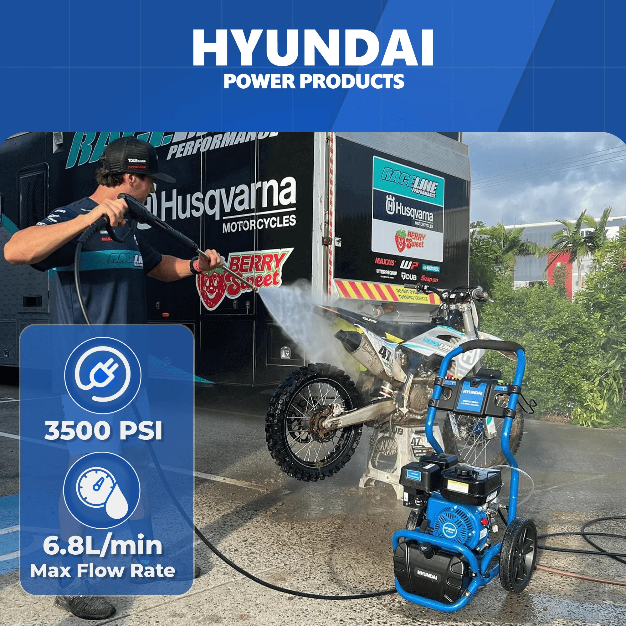 Hyundai 3500 PSI Petrol Pressure Washer – 212cc Engine, 3200W, 6m Hose, 24M Warranty (HY3200H) - Image 3