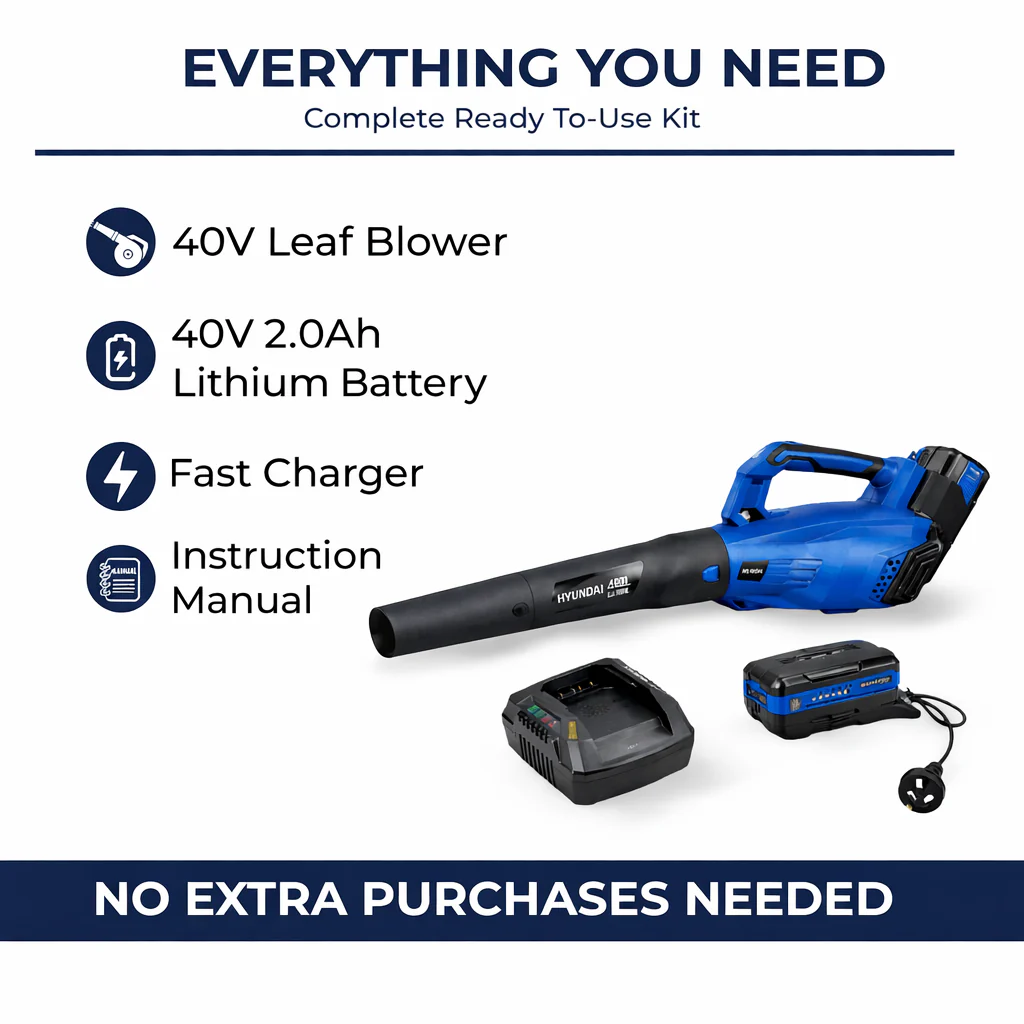 Hyundai 40V Cordless Leaf Blower Kit – 212km/h Power, Battery & Charger Included – Garden, Patio, Driveway & Gutter Cleanup (HYB40LI / HY40B2 / HY40C2 ) - Image 4