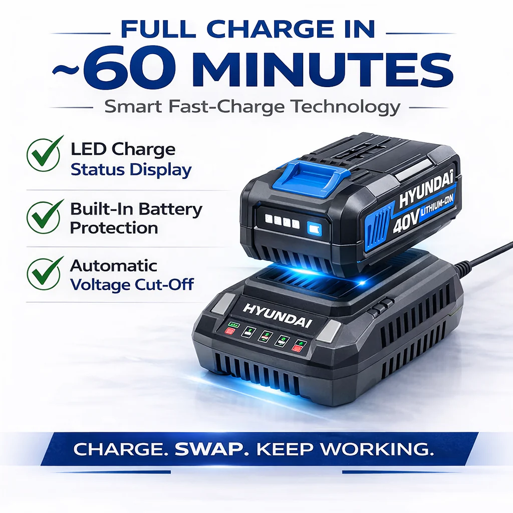 Hyundai 40V Cordless Leaf Blower Kit – 212km/h Power, Battery & Charger Included – Garden, Patio, Driveway & Gutter Cleanup (HYB40LI / HY40B2 / HY40C2 ) - Image 5