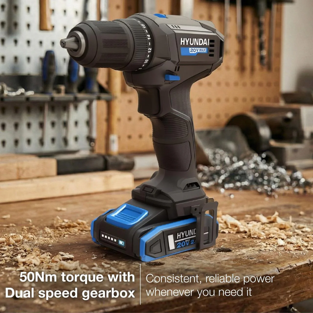 Hyundai 20V Cordless Hammer Drill Kit – 50Nm Power + 75pc Tool Set + 2.0Ah Battery & Fast Charger | Home DIY, Furniture Assembly, Repairs (HD20S-50TT) - Image 13
