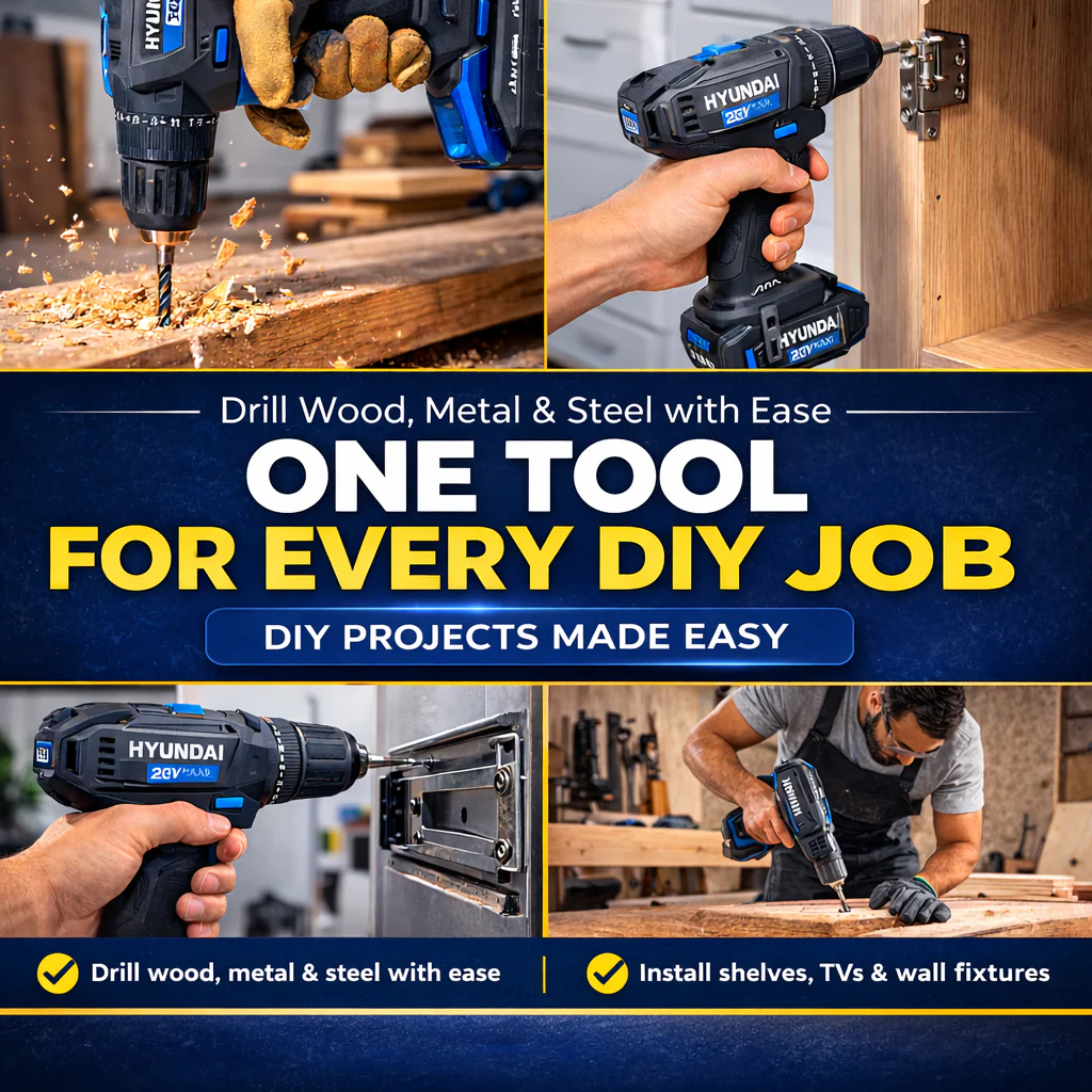 Hyundai 20V Cordless Hammer Drill Kit – 50Nm Power + 75pc Tool Set + 2.0Ah Battery & Fast Charger | Home DIY, Furniture Assembly, Repairs (HD20S-50TT) - Image 8