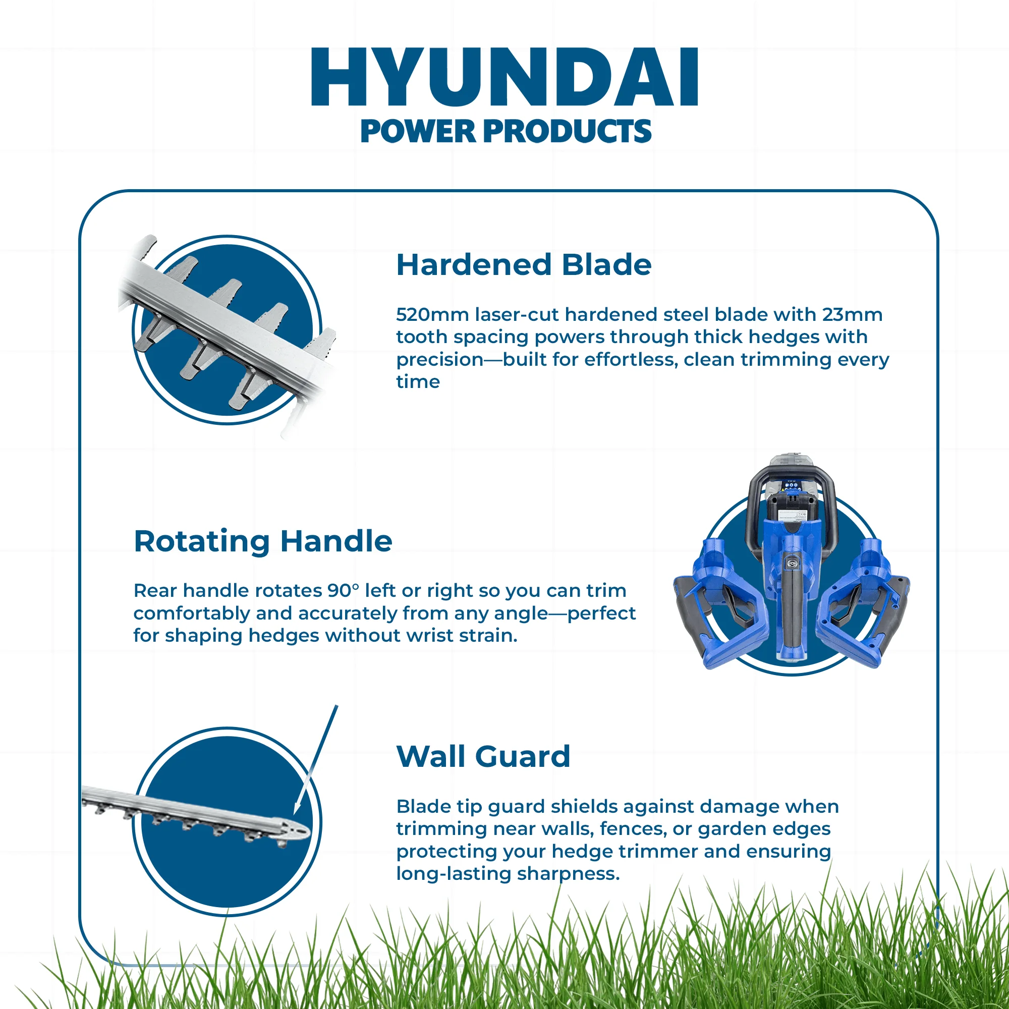 Hyundai 40V Cordless Hedge Trimmer – 520mm Blade, Brushless Motor - SKIN ONLY (HYHT40LI) - Image 3