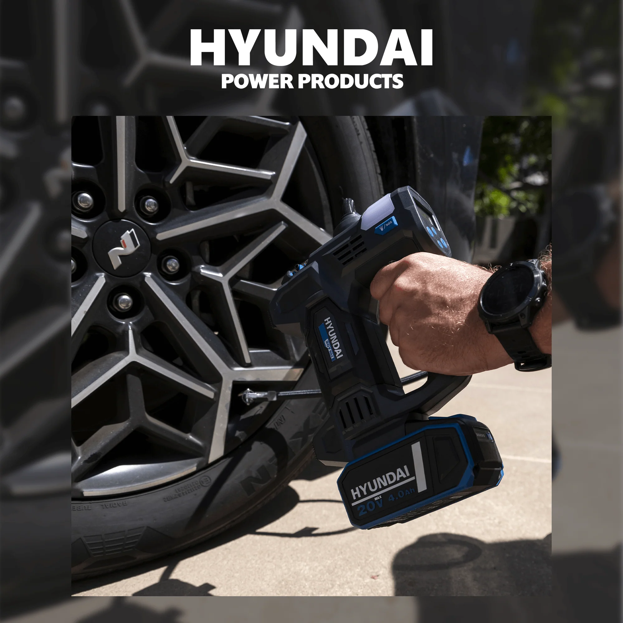 Hyundai Power Tools 4 Piece Kit - Tyre Inflator + Blower + Fan + LED Work Light + 4Amp Battery and Charger ( HPK004 ) - Image 9