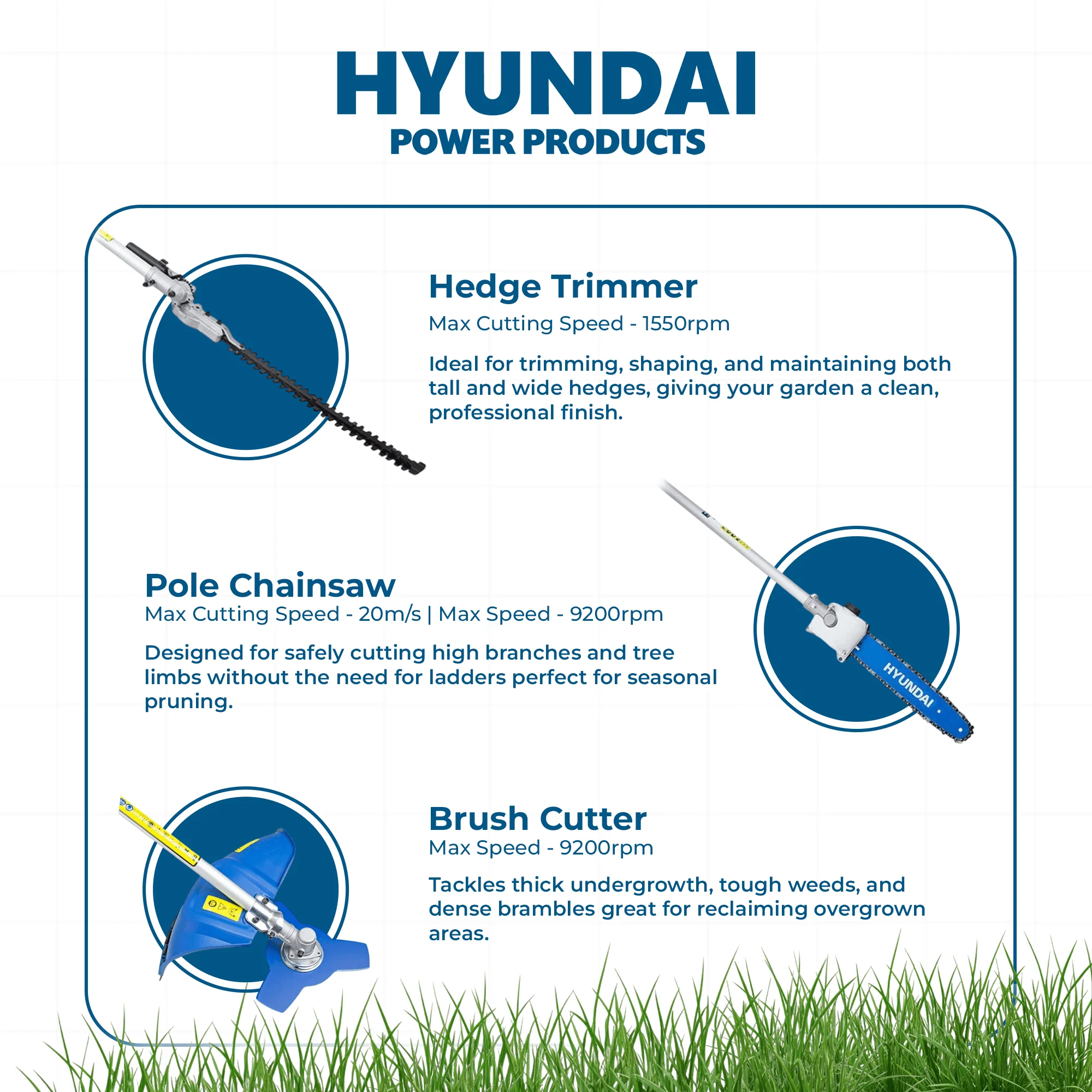 Hyundai 33cc 5-in-1 Petrol Garden Tool Set – Hedge Trimmer, Chainsaw, Brush Cutter & More (HYMT331) - Image 3