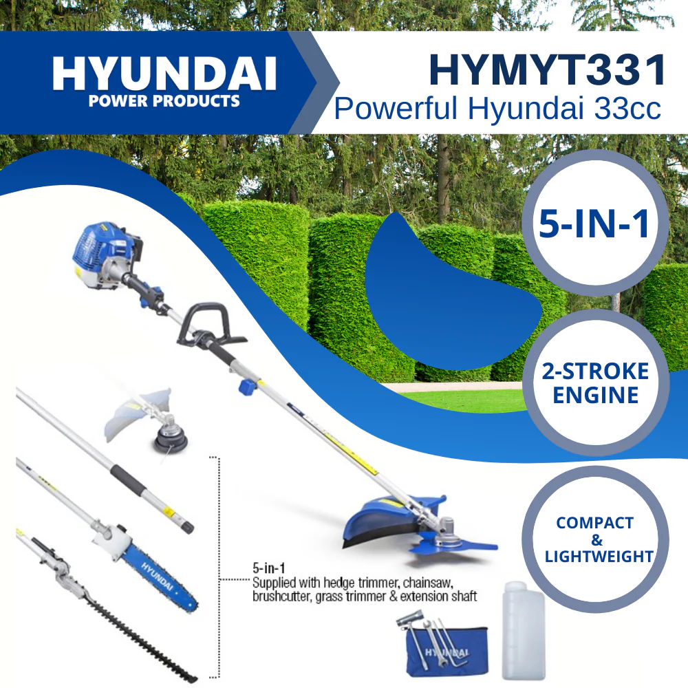 Hyundai 33cc 5-in-1 Petrol Garden Tool Set – Hedge Trimmer, Chainsaw, Brush Cutter & More (HYMT331) - Image 5