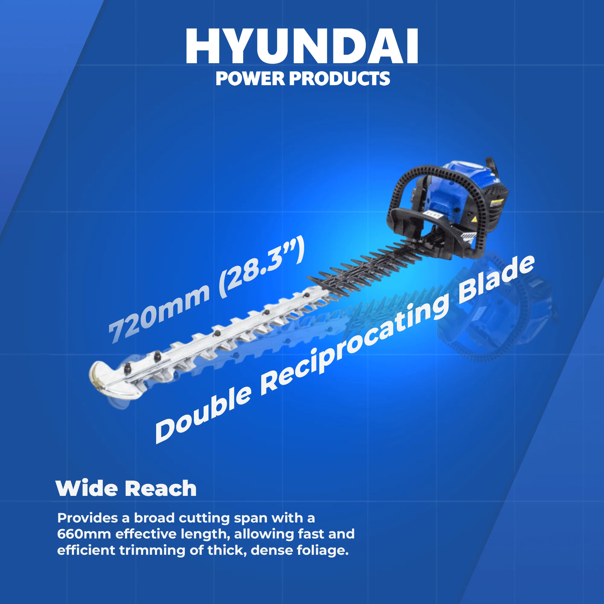 Hyundai 25.4cc Petrol Hedge Trimmer – Double Reciprocating Blade, Rotatable Handle, Easy Start (HYT2622-3) - Image 5