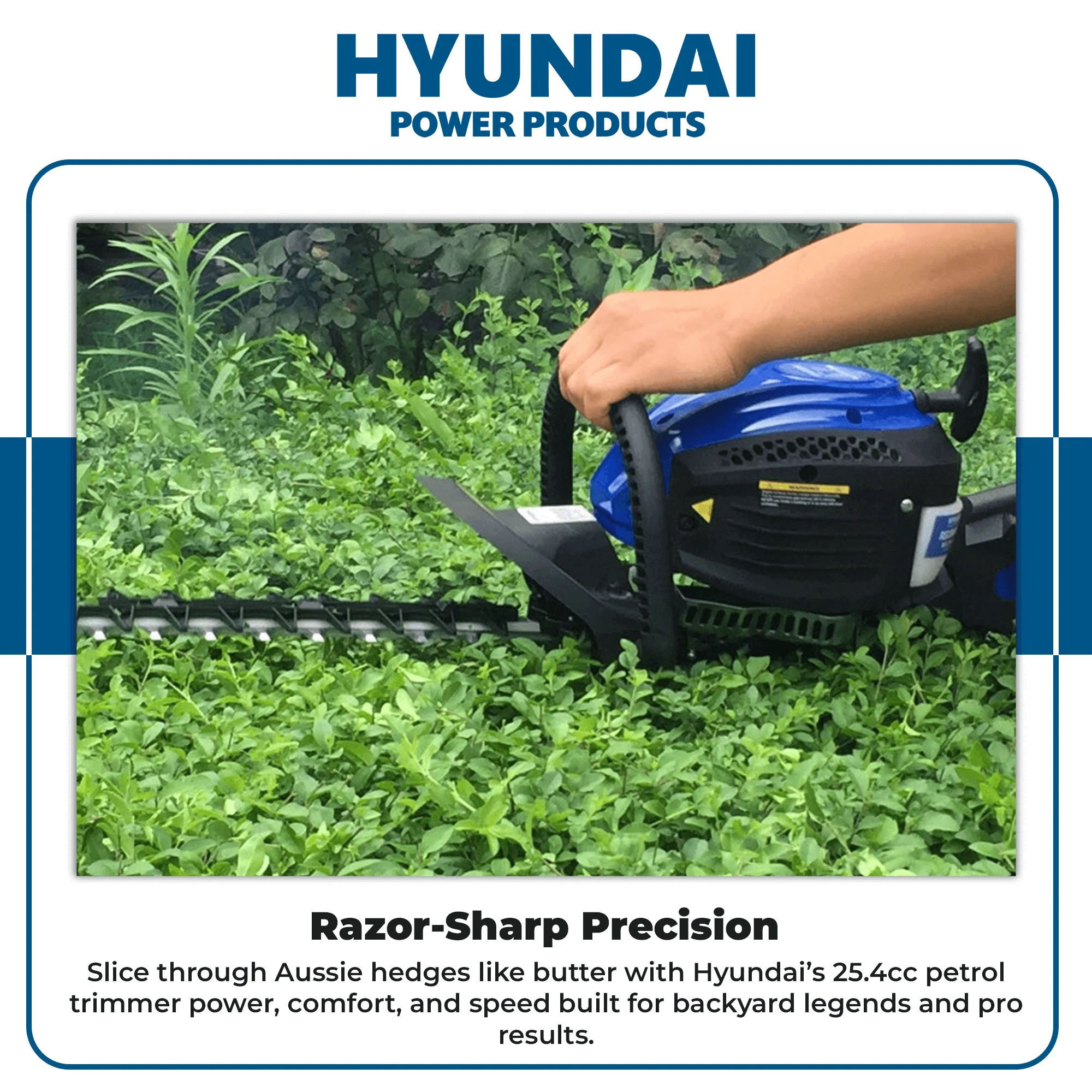 Hyundai 25.4cc Petrol Hedge Trimmer – Double Reciprocating Blade, Rotatable Handle, Easy Start (HYT2622-3) - Image 7