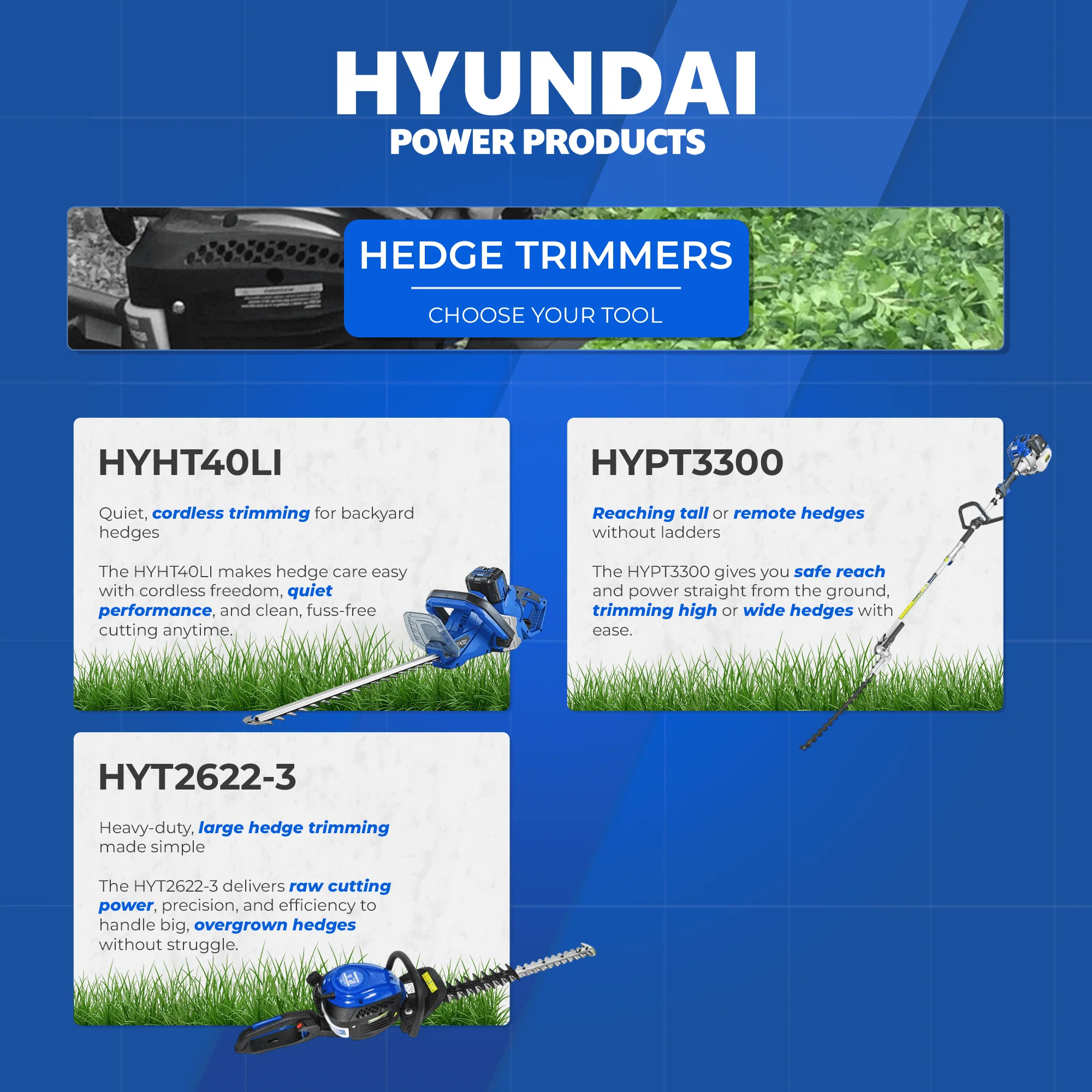 Hyundai 25.4cc Petrol Hedge Trimmer – Double Reciprocating Blade, Rotatable Handle, Easy Start (HYT2622-3) - Image 9